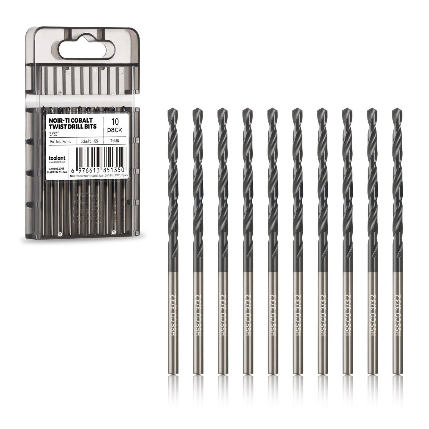 toolant 3/8" Cobalt Drill Bit Set(Pro) Titanium Aluminum Nitride Coated (TiAlN) with Bullet Point Tip, 5-Piece Bulk