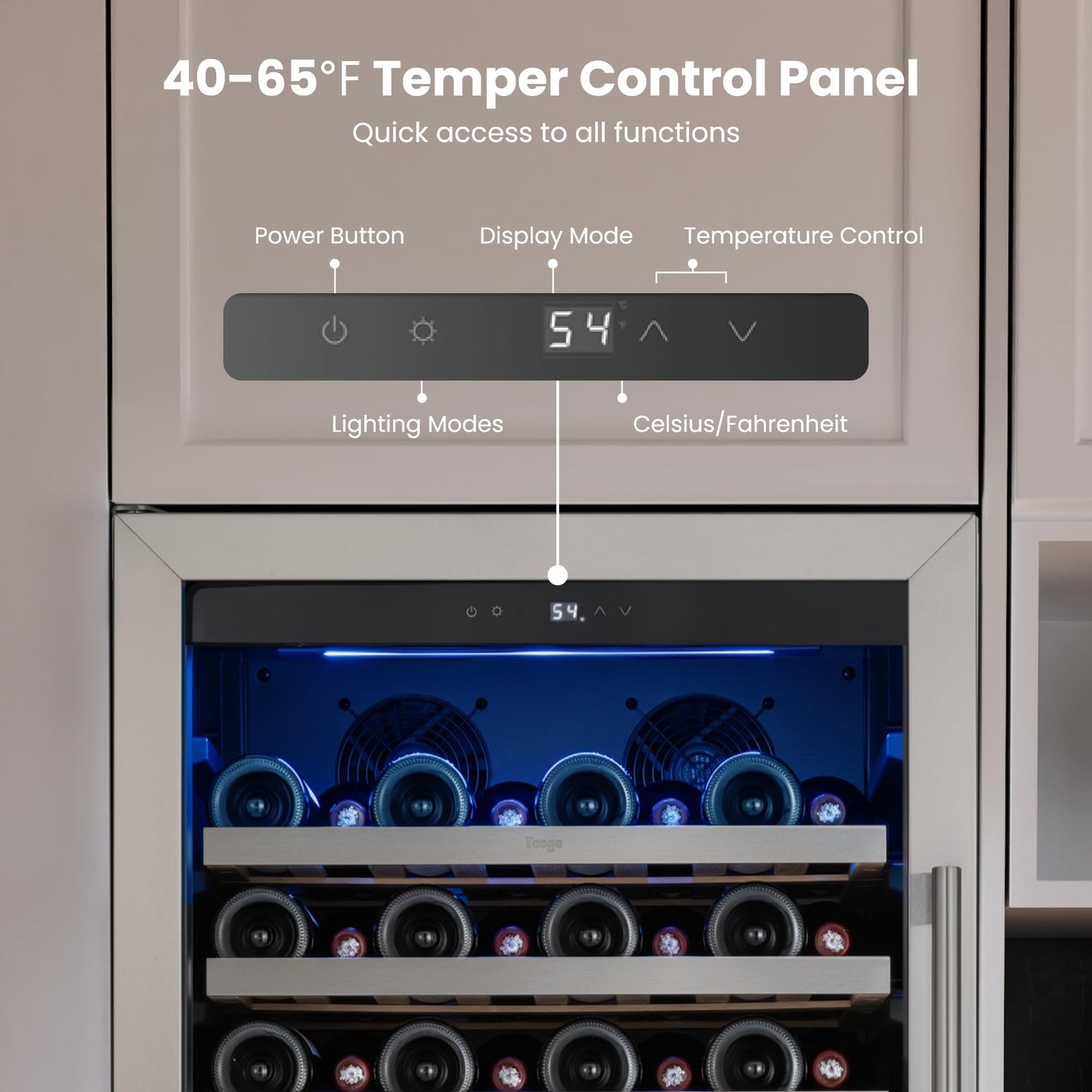 Yeego 24 Inch Wine Fridge Cooler - 52 Bottles Wine Cooler with Glass Door, 40-65℉ Built-In or Freestanding Refrigerator, Under Counter Wine Fridge for Kitchen Bar Office (Left-Hinged)