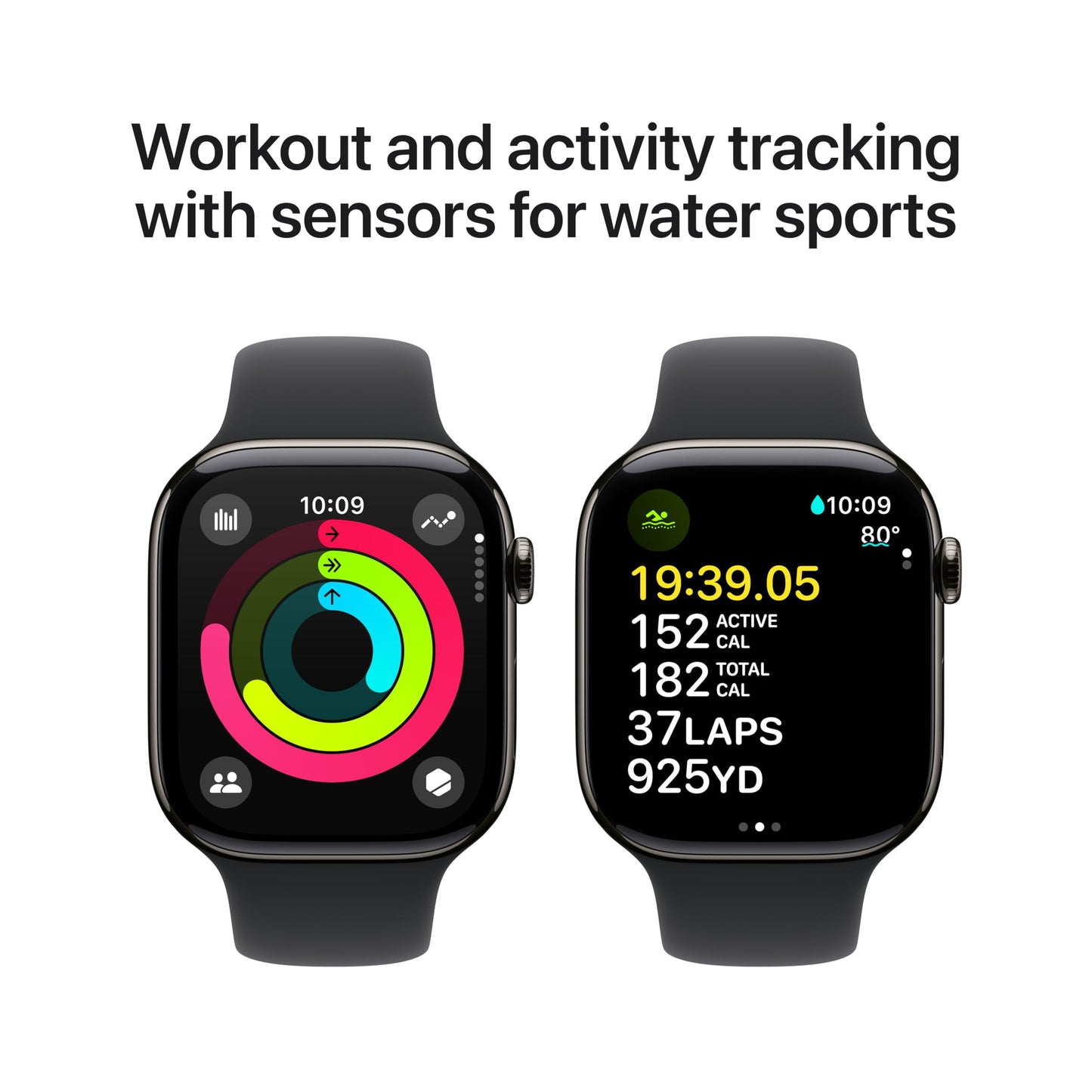 Apple Watch Series 10 [GPS + Cellular 42mm case] Smartwatch with Jet Black Aluminum Case with Black Sport Band - M/L. Fitness Tracker, ECG App, Always-On Retina Display, Water Resistant