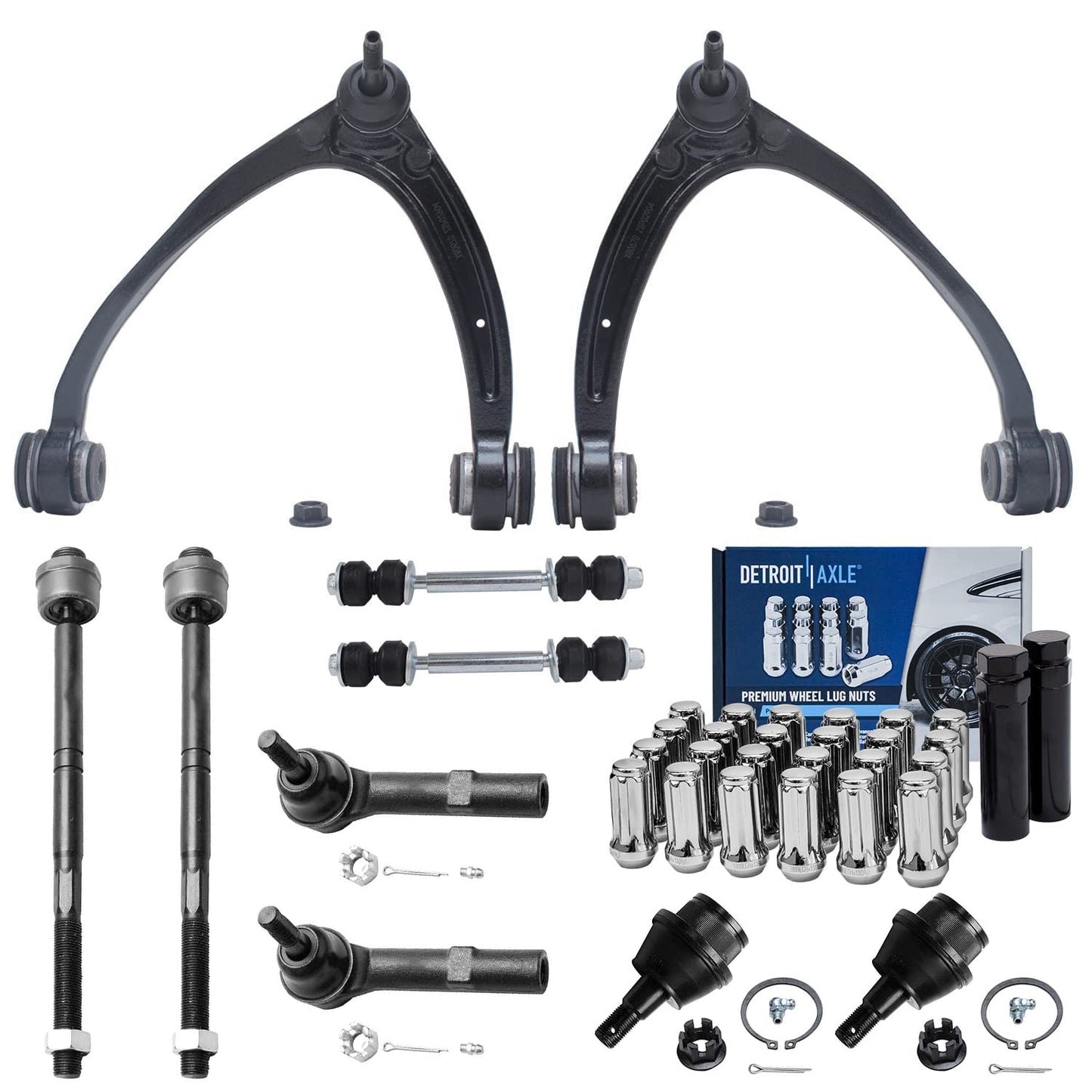 Detroit Axle - 12pc Front End Kit for 07-13 Chevy Silverado 1500 GMC Sierra | Suburban Yukon XL 1500 Tahoe Escalade ESV EXT, 2 Upper Control Arms 2 Sway Bars 4 Tie Rods 2 Lower Ball Joints 2 Boots