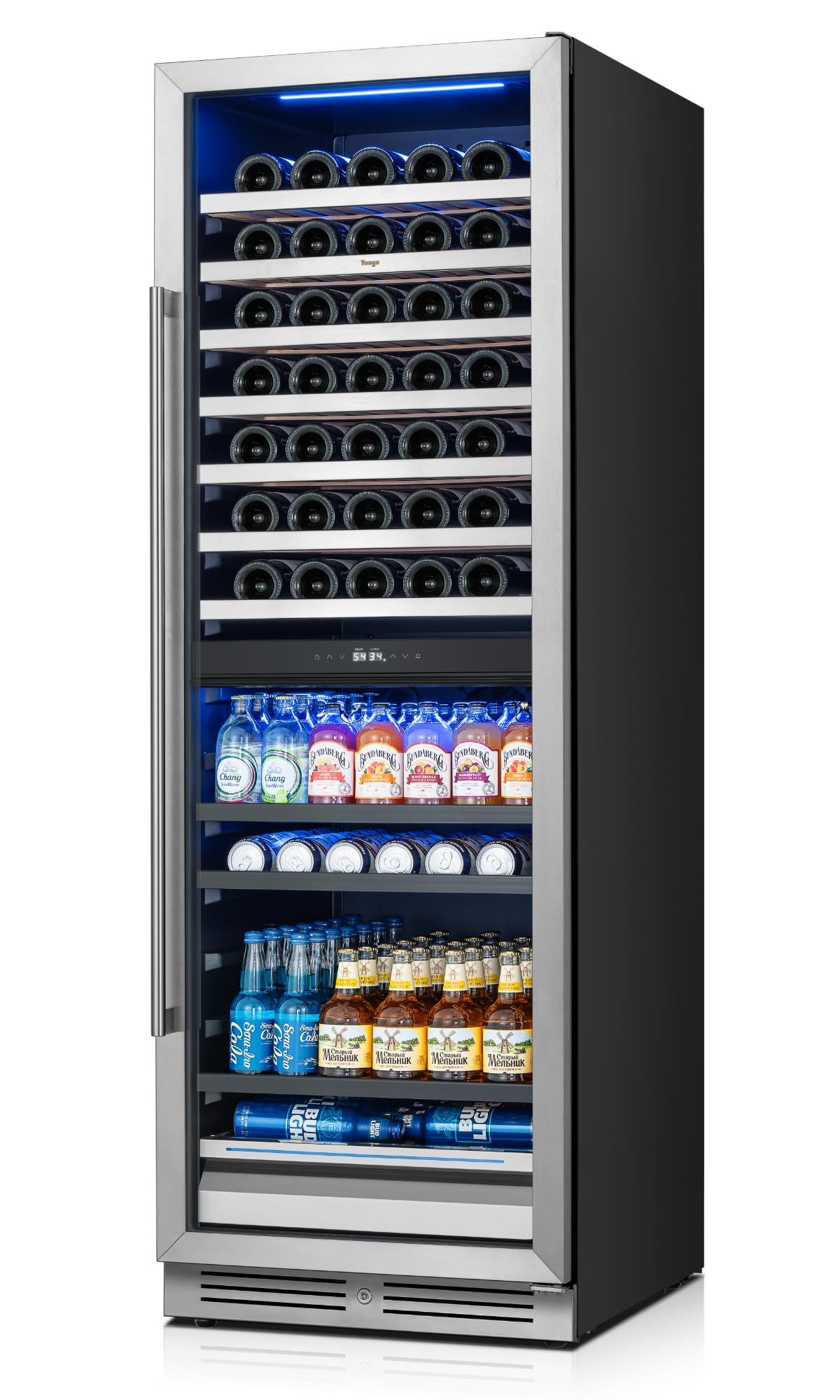 Yeego Wine Fridge Cooler - 24 Inch Dual Zone Wine Fridge Hold 52 Bottles, 40-65°F Wine Refrigerator Glass Door, Built in Fridge, Freestanding Adjustable Shelves Fridge for Beer Soda Drink Home Bar