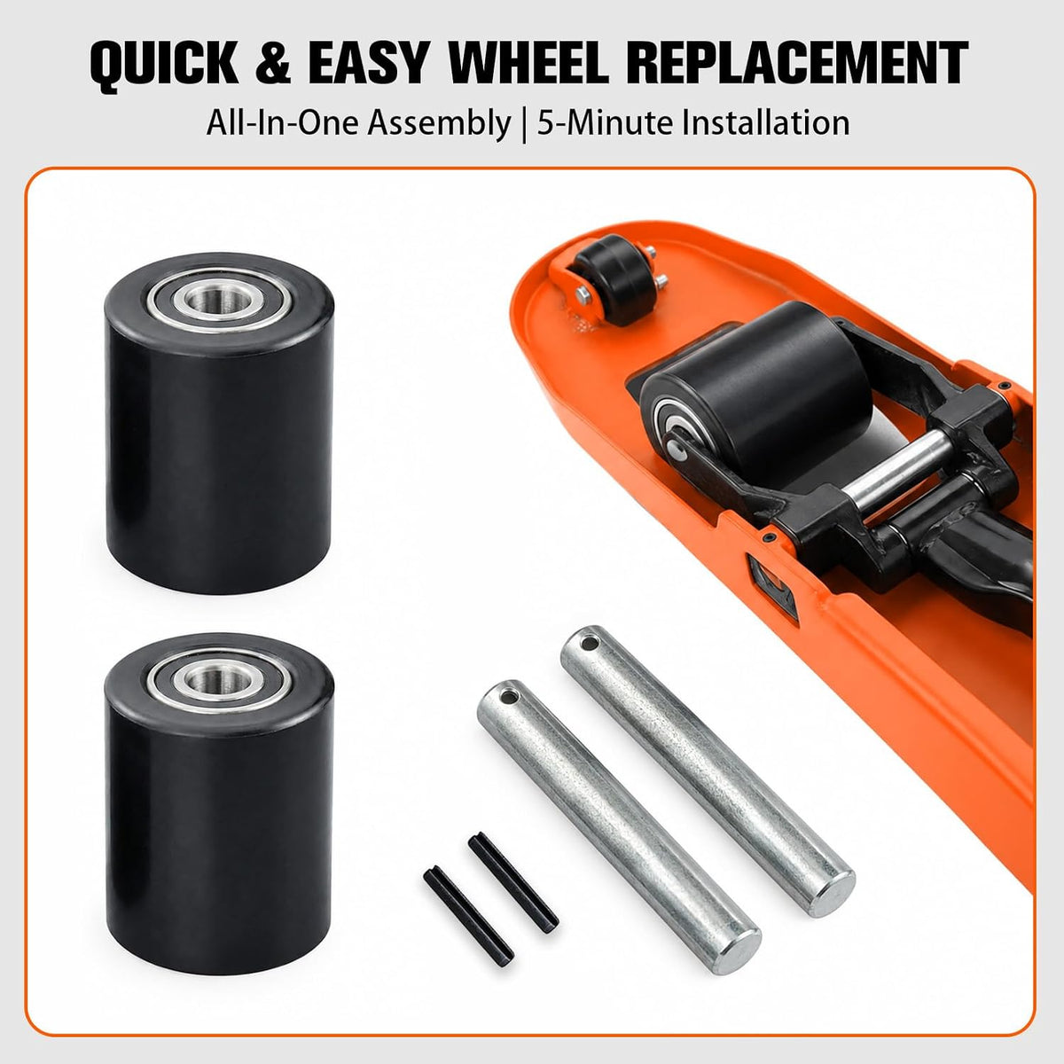 Tory Carrier Pallet Jack Load Wheel, Pre-installed Pallet Jack Roller, Nylon Wheels 3 inch x 3.7 inch, Sealed Precision Bearings ID 0.78 inch, Red- A Pair