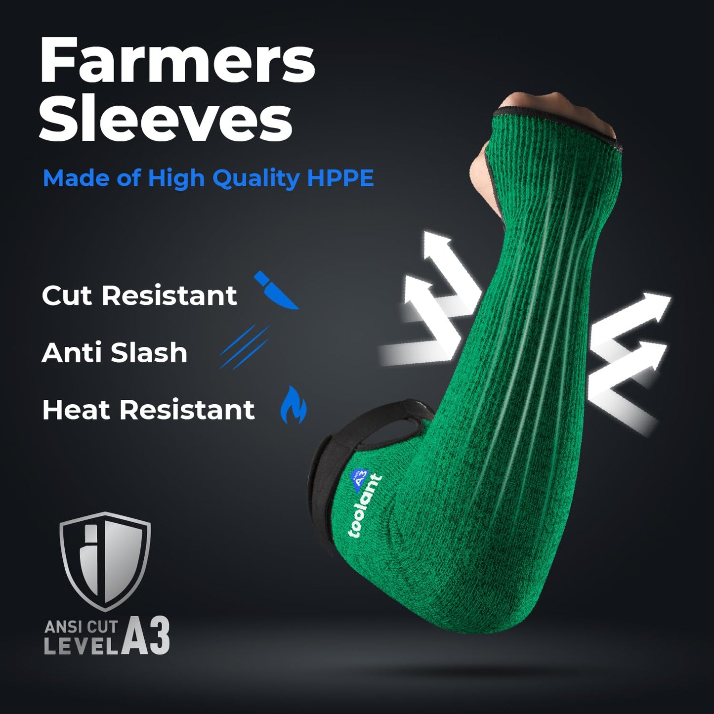 OriStout Cut Resistant Farmers Sleeves with Thumb Hole, Arm Protectors for Thin Skin and Bruising, for Gardening, Welding, Kitchen, Arm Guards for Biting, Pet Grooming, Grey, 1 Pair