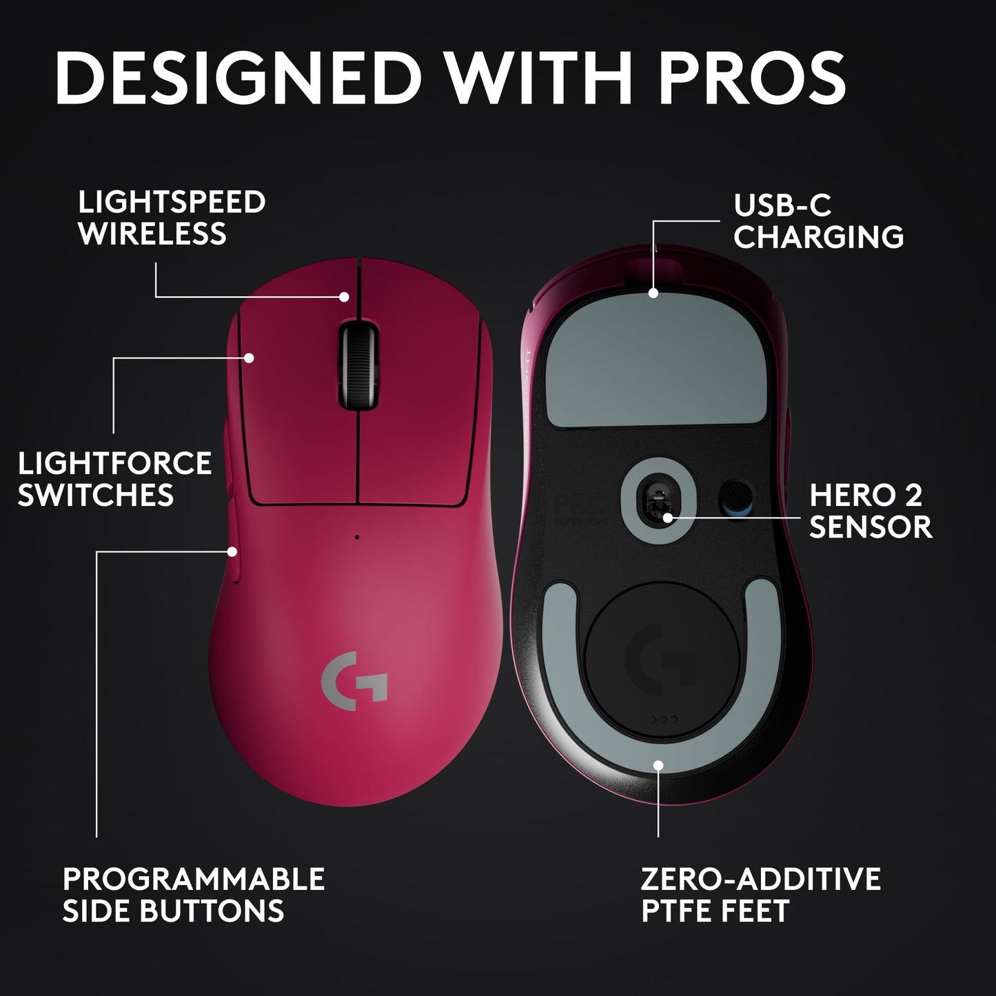 Logitech G PRO X Superlight 2 Wireless Gaming Mouse - Black | 60g, Symmetrical Shape, <8 kHz Polling, 44K DPI, PowerPlay Wireless Charging Supported, USB-C, 5 Buttons, For PC/Mac