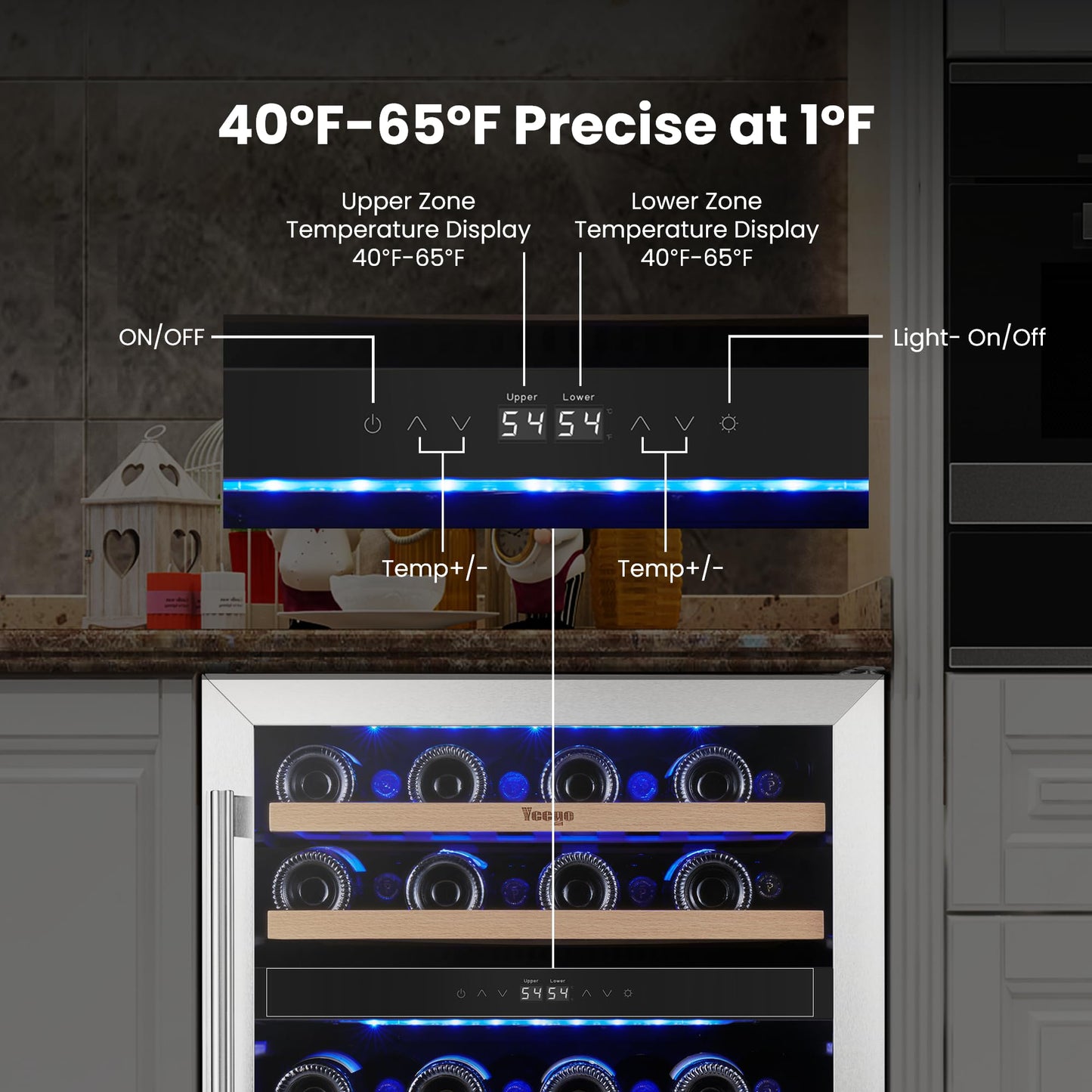 Yeego Wine Fridge Cooler - 15 Inch Dual Zone Wine Fridge Hold 28 Bottles, 40-65°F Wine Refrigerator Glass Door, Built in, Freestanding Under Counter Fridge for Beer Soda Drink Home Bar Office