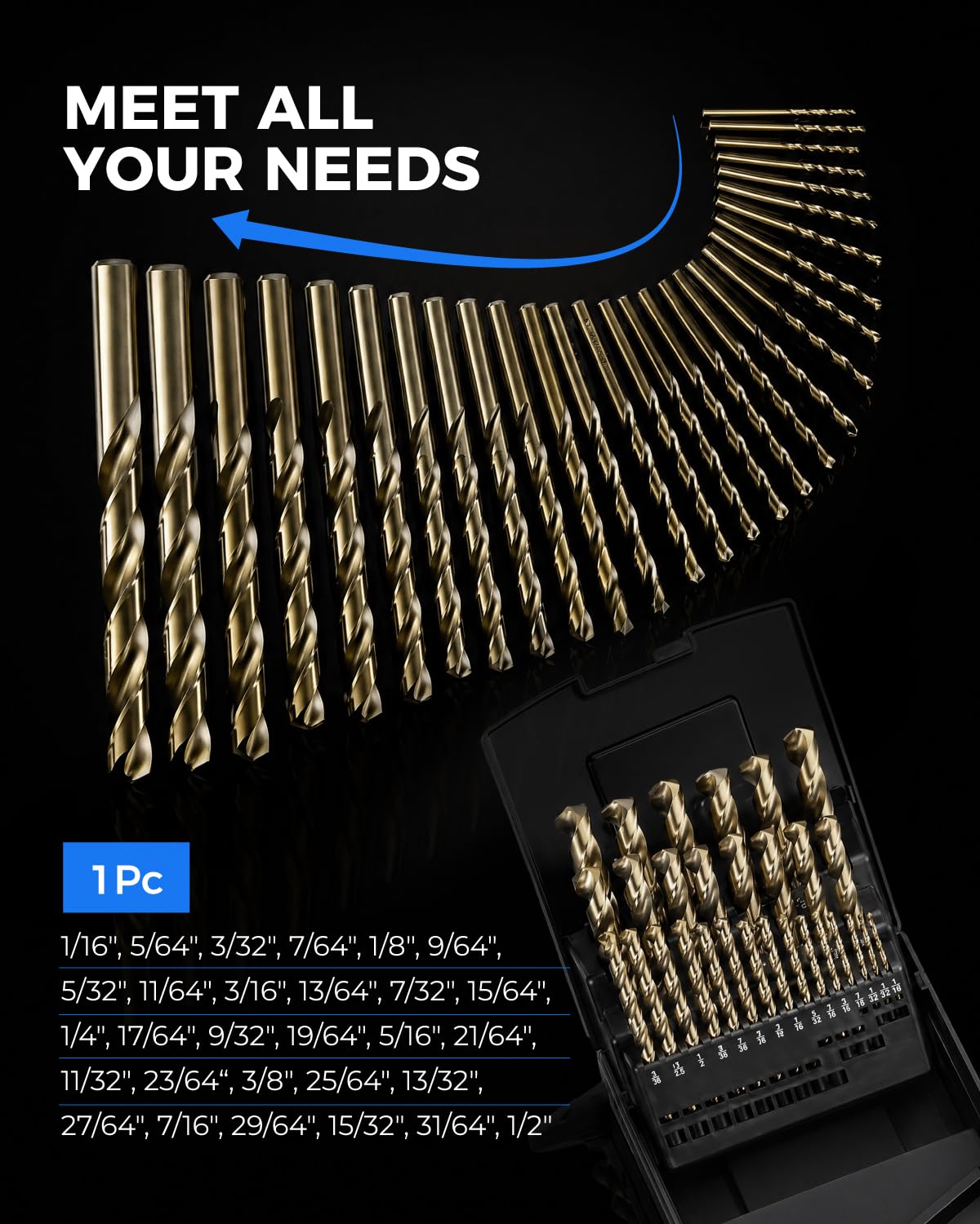 toolant Metric 19Pcs M35 Cobalt Drill Bit Set for Hardened Metal, Stainless Steel, Plastics, Wood, HSS Titanium Twist Jobber Metal Drill Bits Bulk 1mm-10mm, with Plastic Index Storage Case