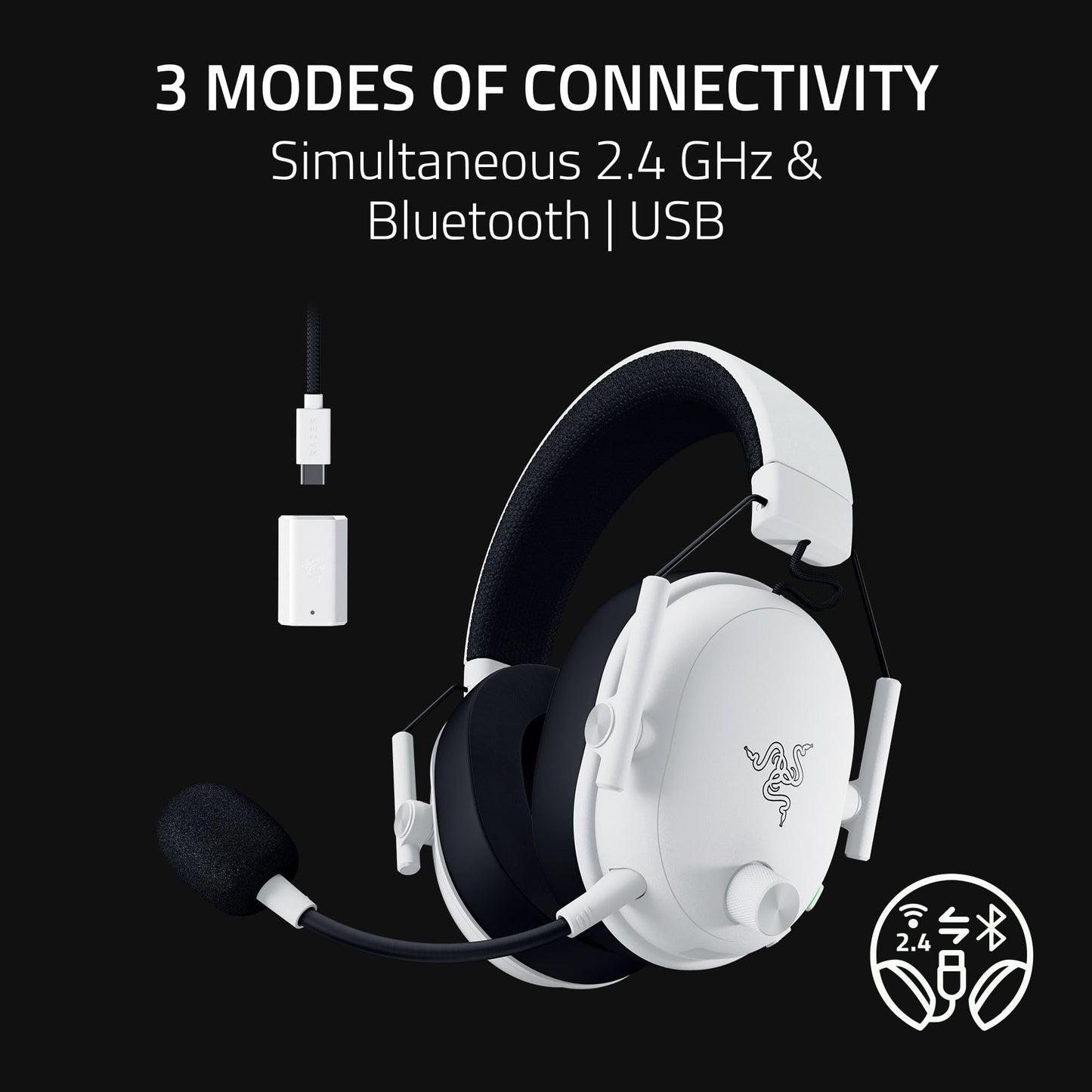 Razer BlackShark V3 Wireless Gaming Headset for PC: 50mm Drivers - Super Wideband Mic - 2.4 GHz, Bluetooth, USB - Works with Mac, PS5, Nintendo Switch, Smartphone - 70 Hr Battery - Black