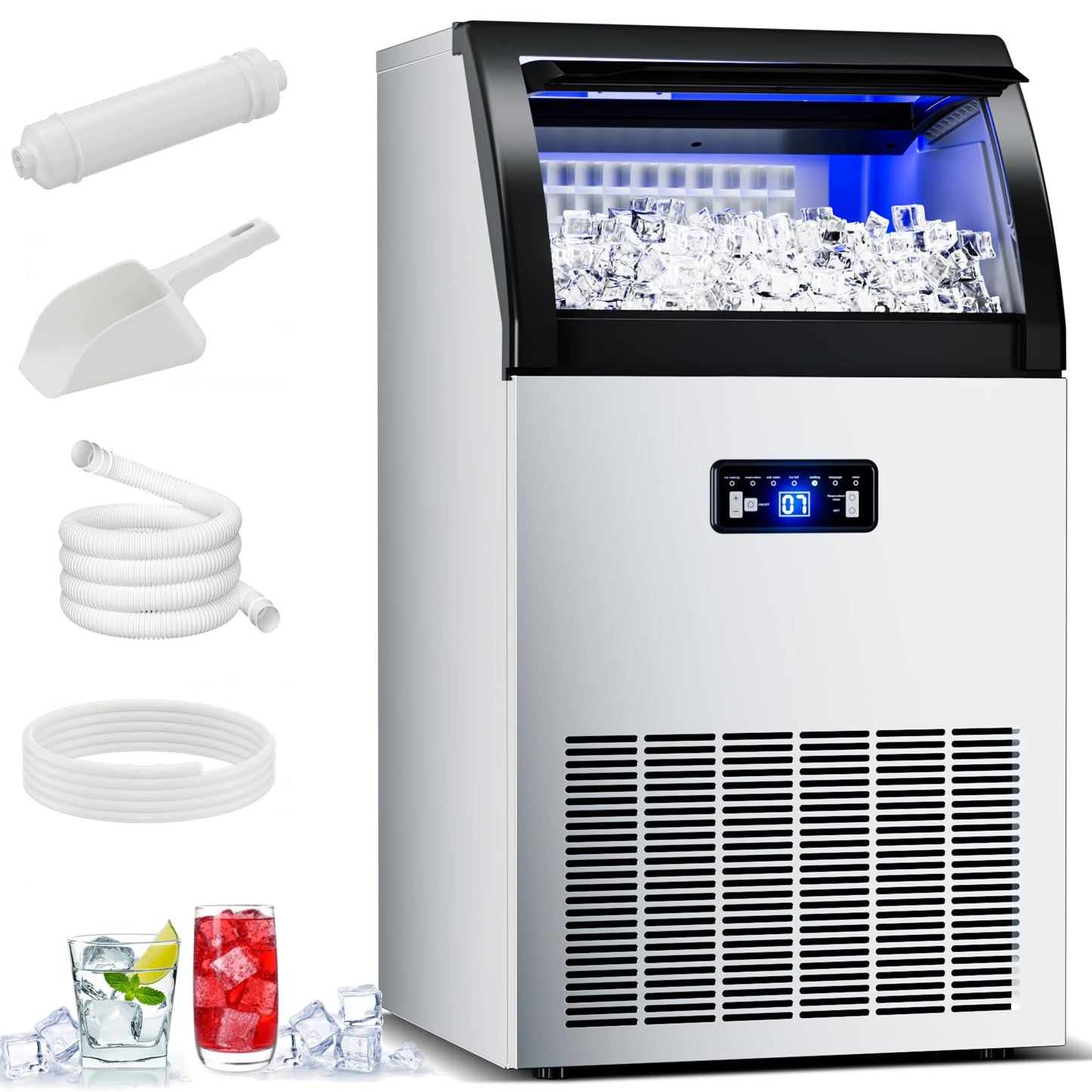 Ice Maker Commercial Countertop Ice Machine 150lbs Per Day Auto-Cleaning, Portable Sonic Ice Maker with Basket and Scoop, for Home Party/RV Camping