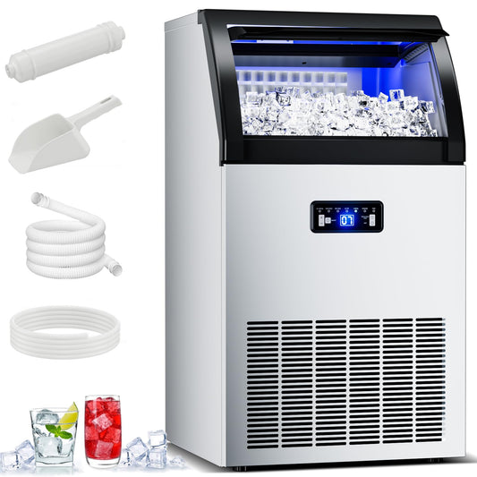 Ice Maker Commercial Countertop Ice Machine 150lbs Per Day Auto-Cleaning, Portable Sonic Ice Maker with Basket and Scoop, for Home Party/RV Camping