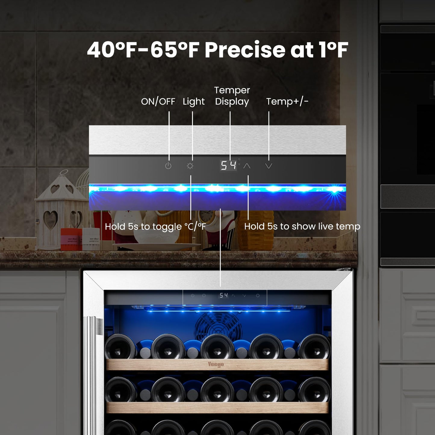 Yeego Wine Fridge Cooler - 24 Inch Dual Zone Wine Fridge Hold 52 Bottles, 40-65°F Wine Refrigerator Glass Door, Built in Fridge, Freestanding Adjustable Shelves Fridge for Beer Soda Drink Home Bar