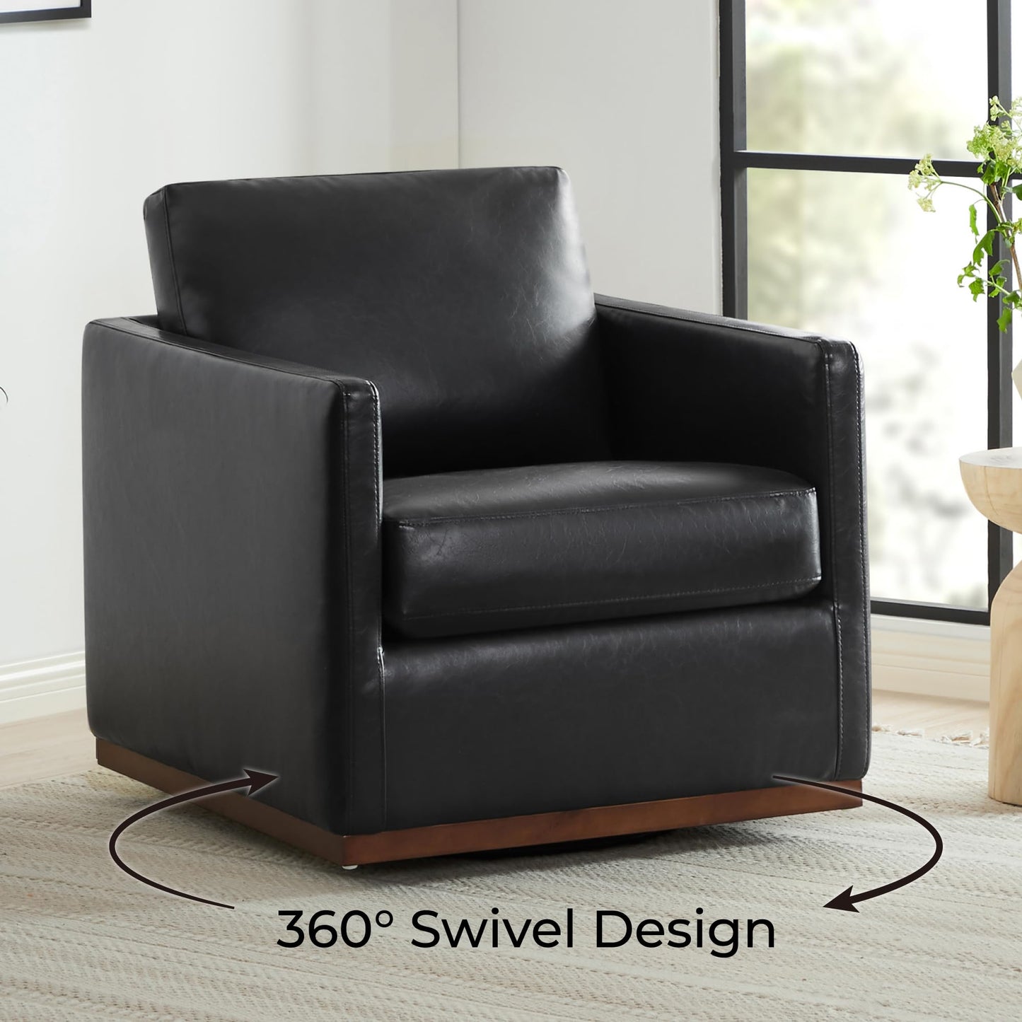 CHITA Genuine Leather Swivel Accent Chair, FSC Certified Mid Century Modern Arm Chair for Living Room and Bedroom, Fully Assembled, Saddle