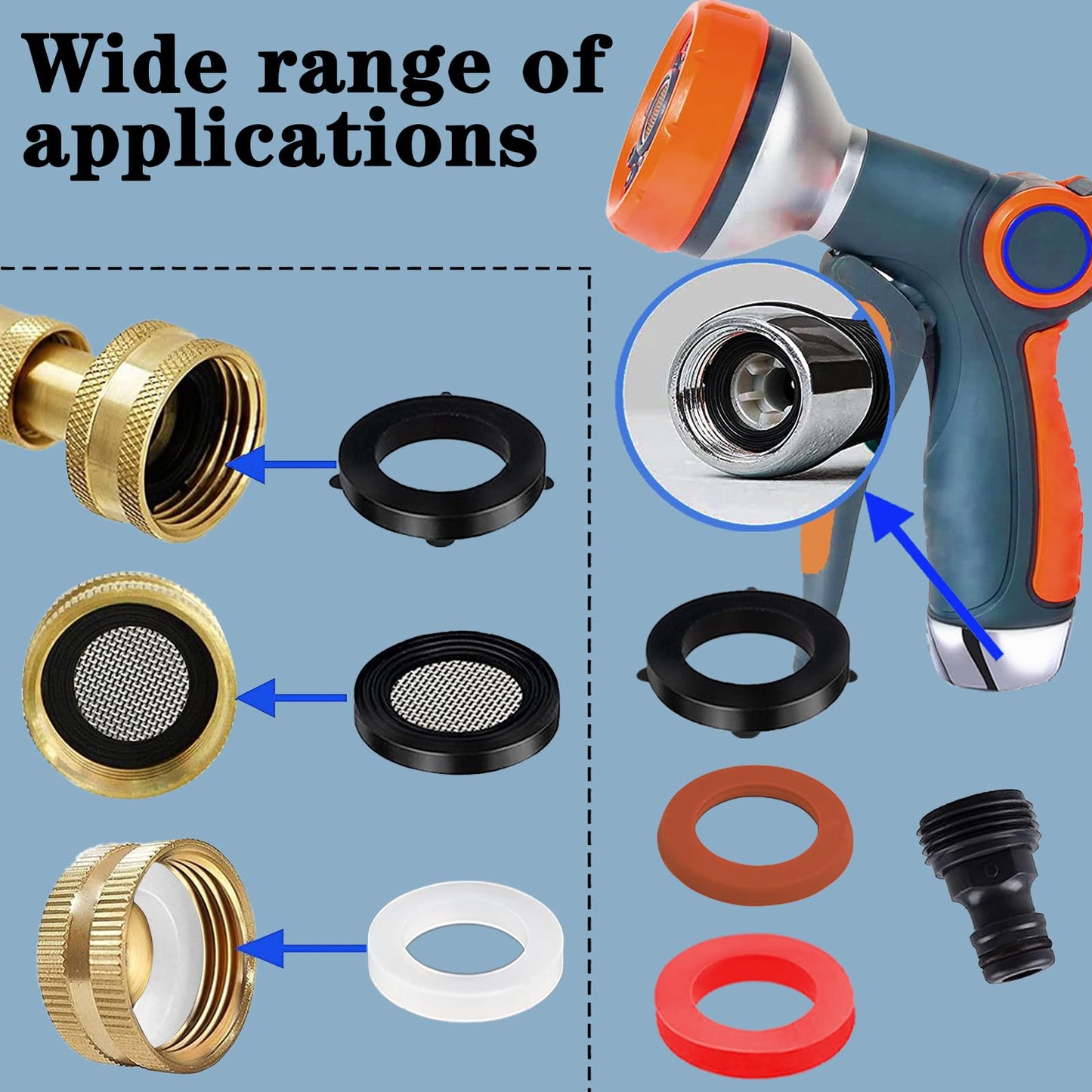 ZDBB 80 Pcs Garden Hose Gasket Rubber Seal, Fits All Standard 3/4 Inch Outdoor Hose Fittings with Heavy Duty Red and Black Self-Locking Tabs to Hold The Gasket Securely in The Fitting
