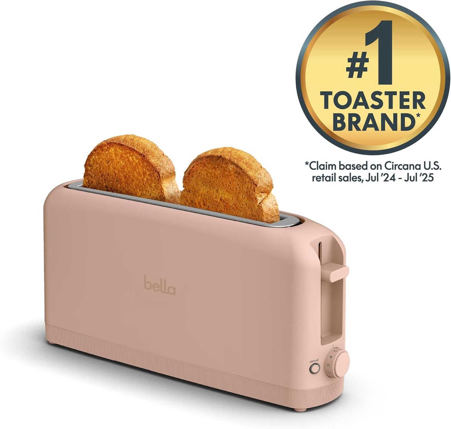 bella 2 Slice Slim Toaster, Fits-anywhere™ Kitchenware, 6 Setting Shade Control with Reheat & Cancel Buttons, Fits sourdough, 10” Long Slot, Anti Jam & Auto Shutoff, 900 Watt, Oatmilk