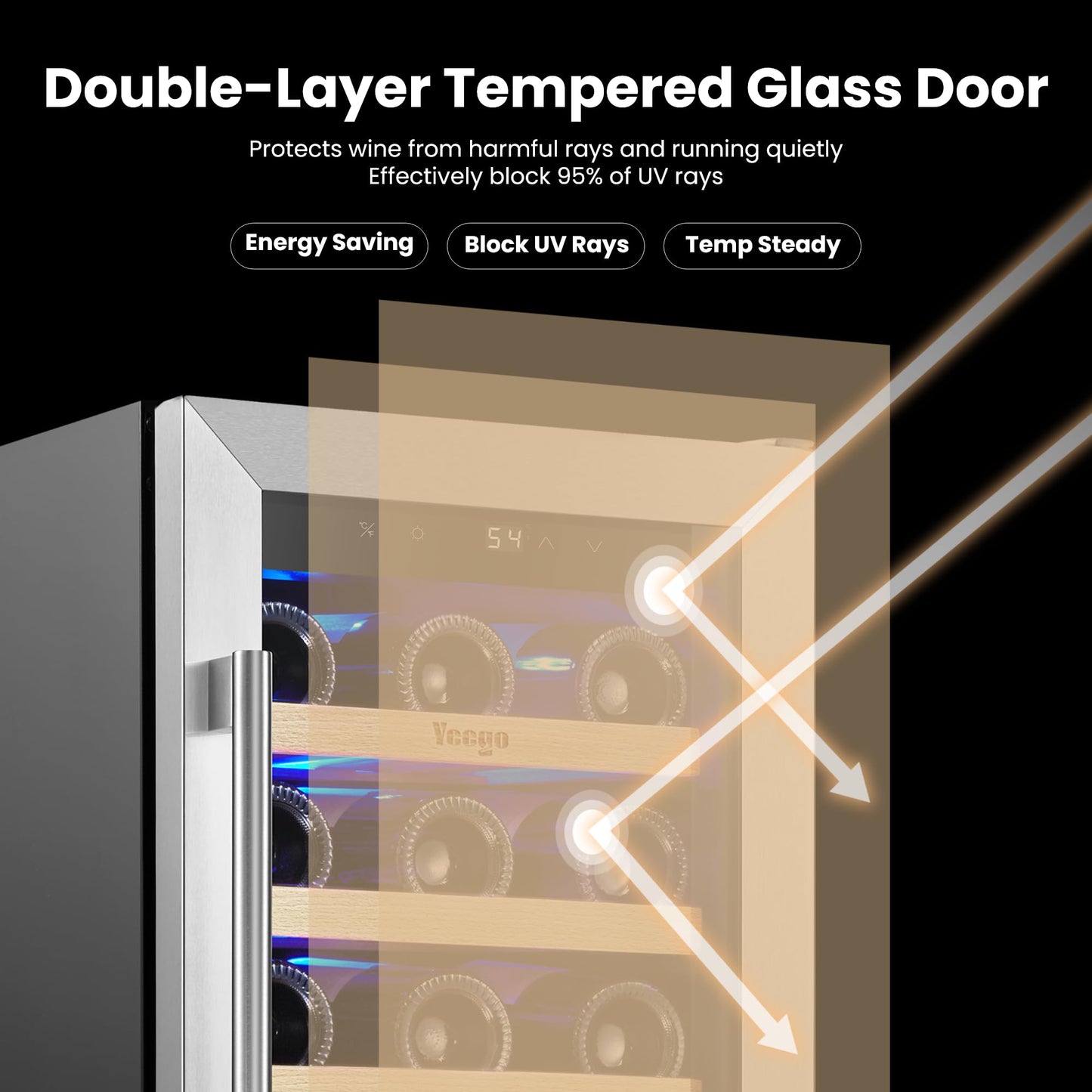 Yeego Wine Fridge Cooler - 24 Inch Dual Zone Wine Fridge Hold 52 Bottles, 40-65°F Wine Refrigerator Glass Door, Built in Fridge, Freestanding Adjustable Shelves Fridge for Beer Soda Drink Home Bar