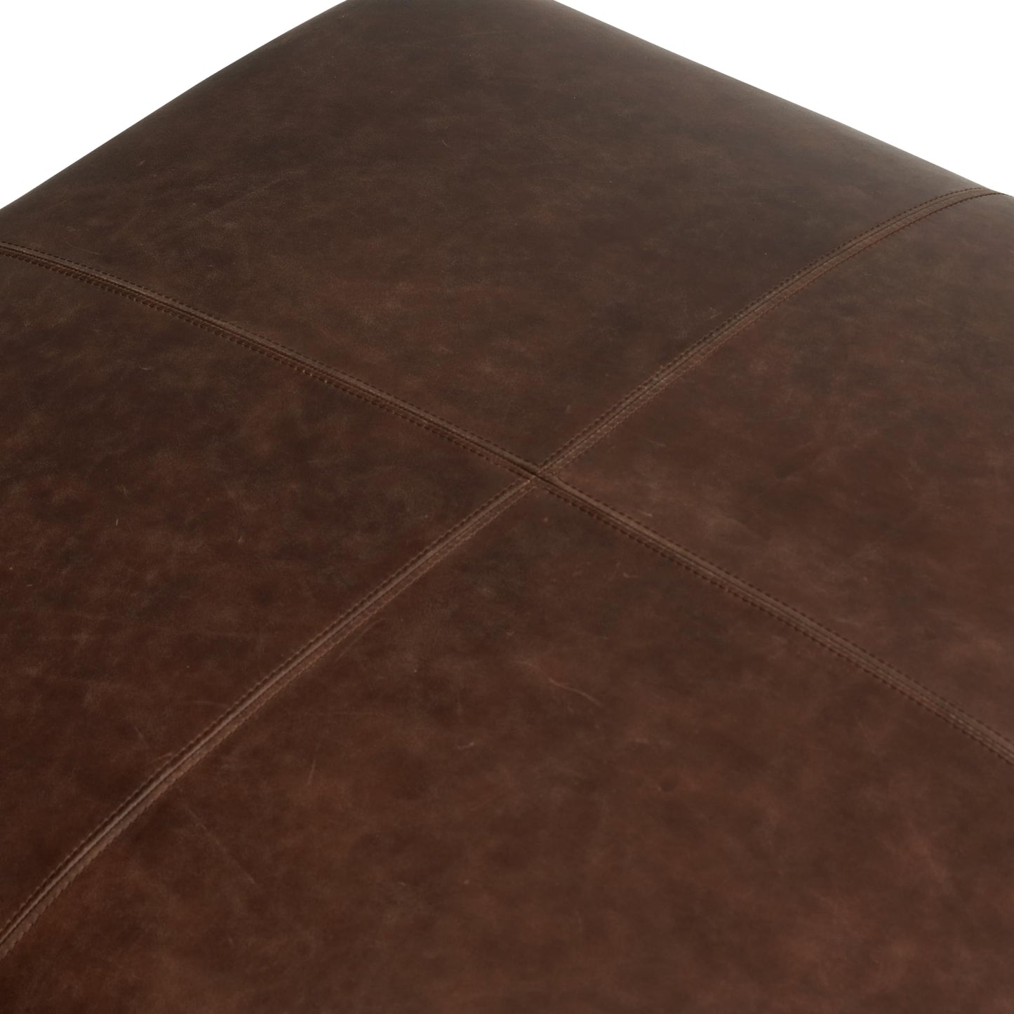 POLY & BARK Denver Ottoman – 43" Large Pouf with Feather-Down Topper – Full-Grain Leather Upholstered Pouf Ottoman for Living Room – Vintage Italian Leather in Cognac Tan
