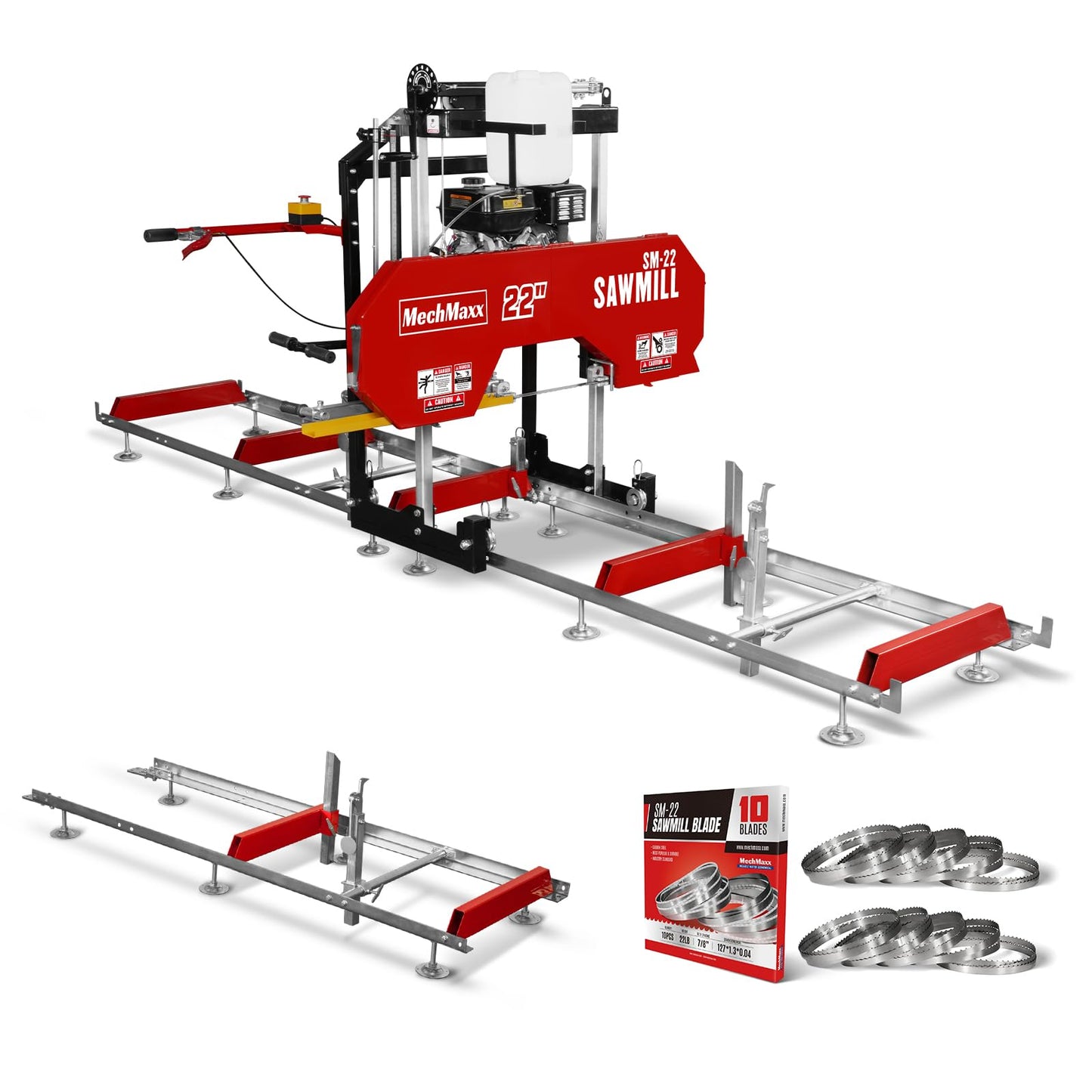 MechMaxx 32" Portable Sawmill, ZONSEN 459cc 15HP E-Start Gasoline Engine, 26.5" Board Width, 13' Track Length, Model SM-32