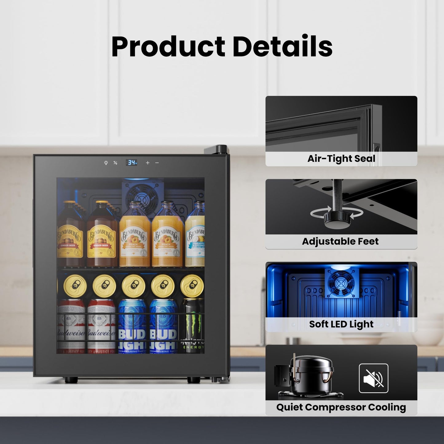Yeego Beverage Refrigerator Cooler, 155 Cans Mini Fridge with Glass Door Beverage Fridge with Adjustable Shelves for Soda Beer or Wine, Beverage Cooler with Digital Temperature Control for Home Office