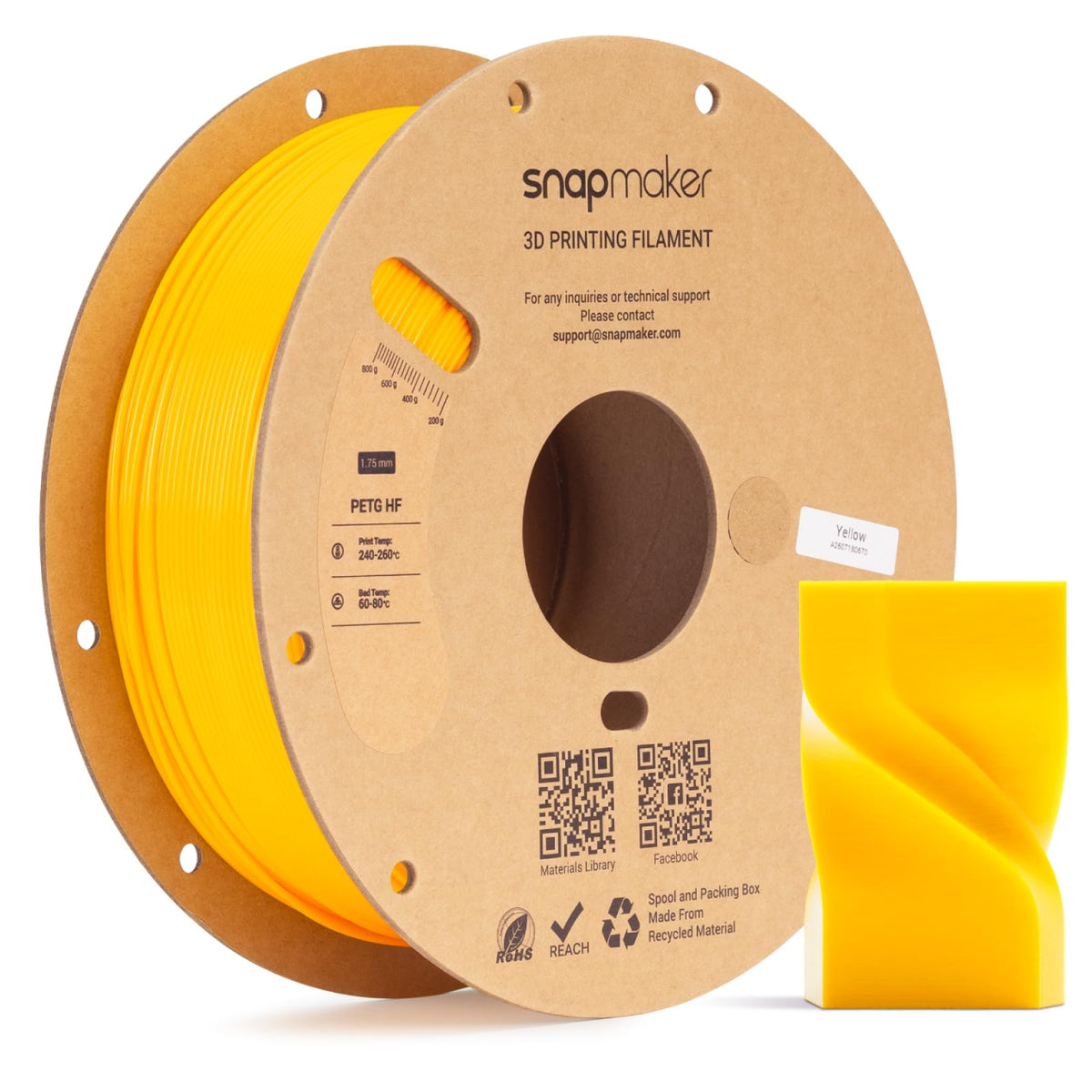 Snapmaker PETG Filament 1.75mm,PETG HF 3D Printer Filament 1kg(2.2lbs)