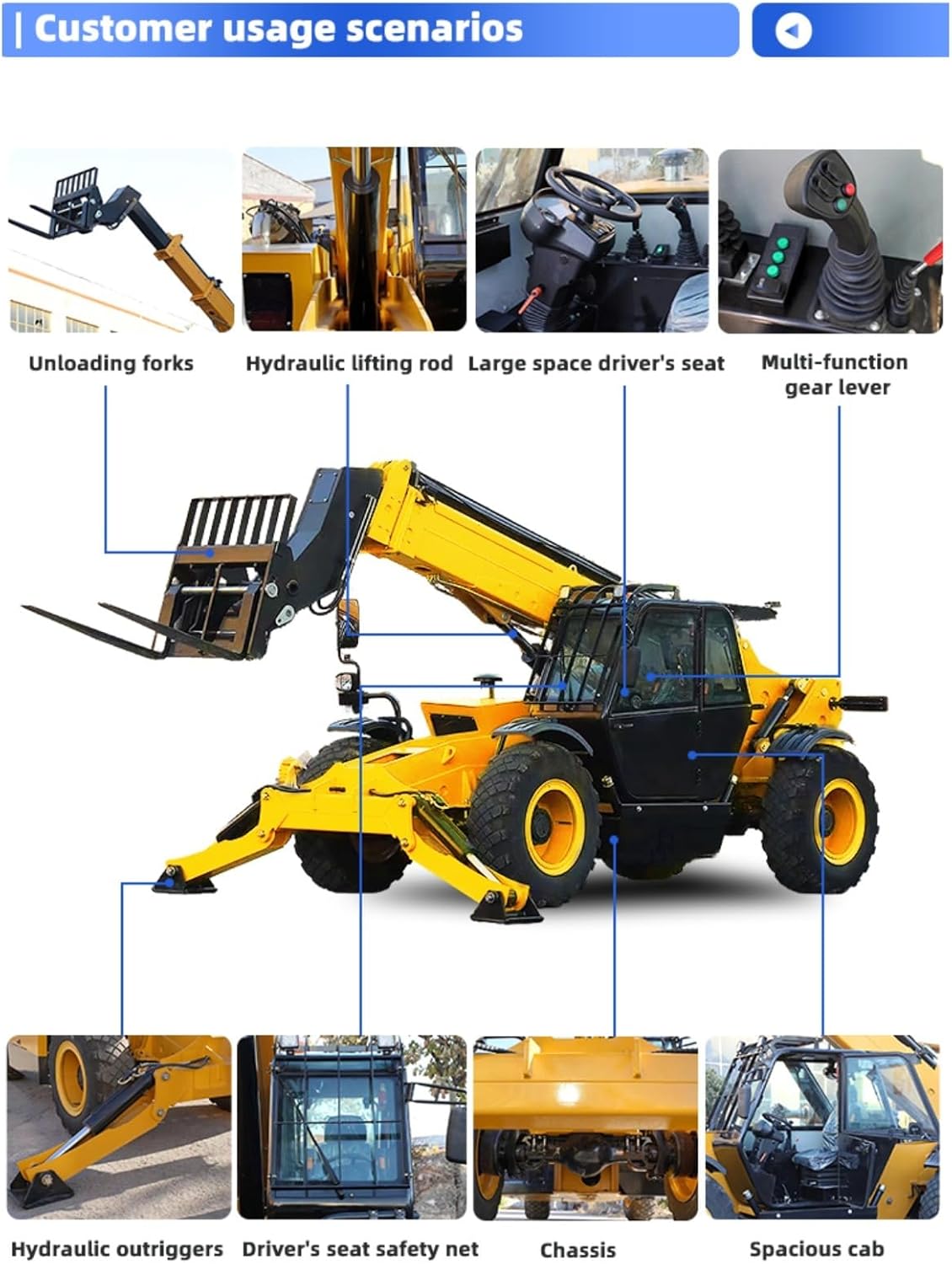 Construction Telehandler – Robust Extendable Arm Forklift for Concrete, Steel & Heavy Building Materials