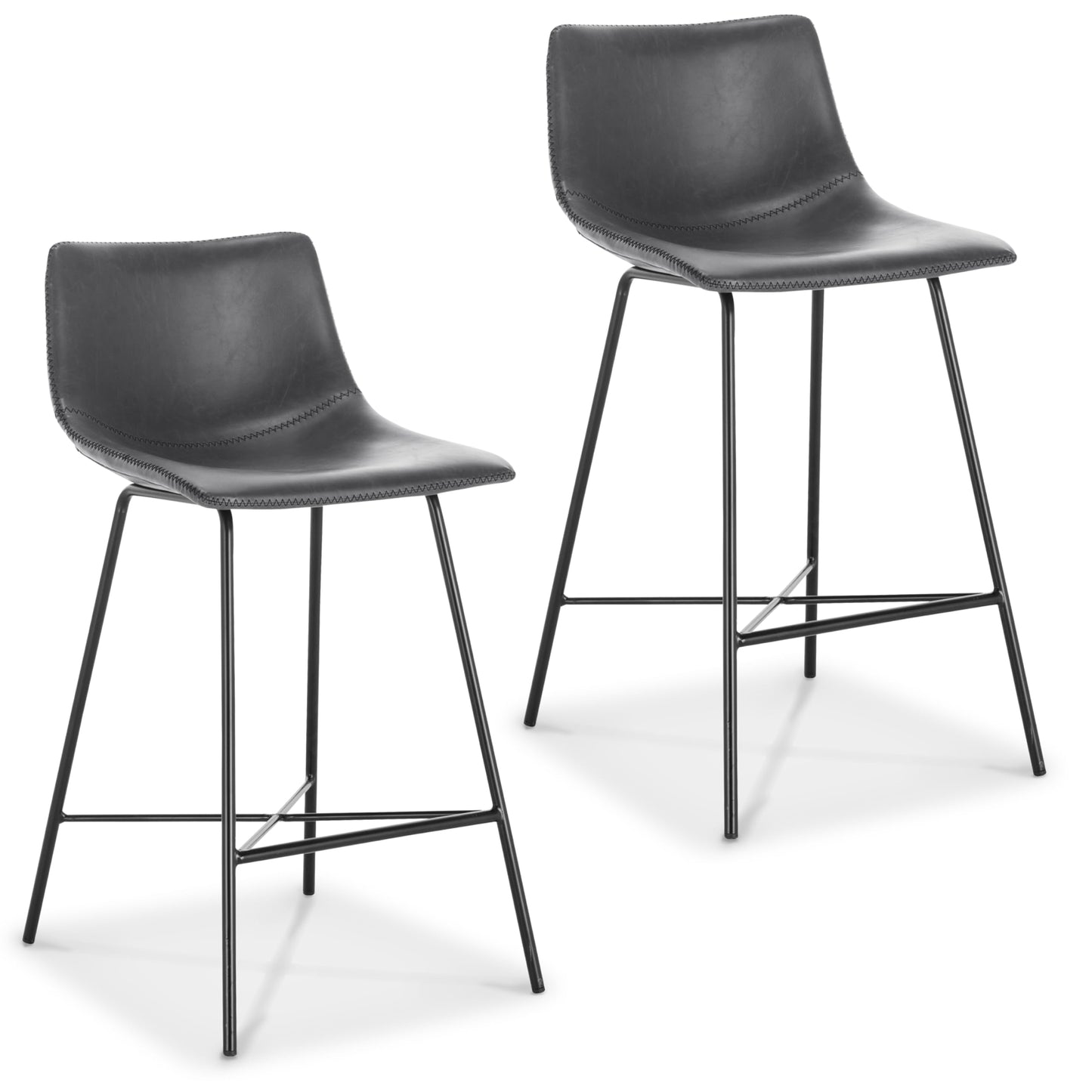 POLY & BARK Paxton Leather Counter Stools 24 Inches – Set of 2 - Counter Height Bar Stools with Back – Modern Barstools for Kitchen Island or Counters – Faux Leather & Matte Black Steel Base – Tan