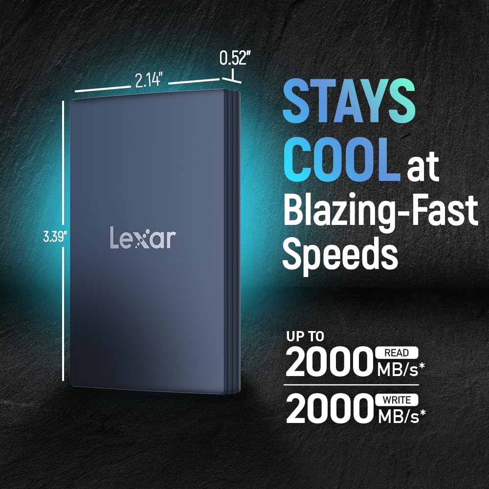 Lexar 2TB ES3 External SSD, Up to 1050MB/s Read, Storage Expansion, Compatible w/USB-C Smartphones, iPhone 15/16, PC, Mac, Tablets, Sleek & Sturdy Design, Silver (LES3XXX002T-RNSAU)