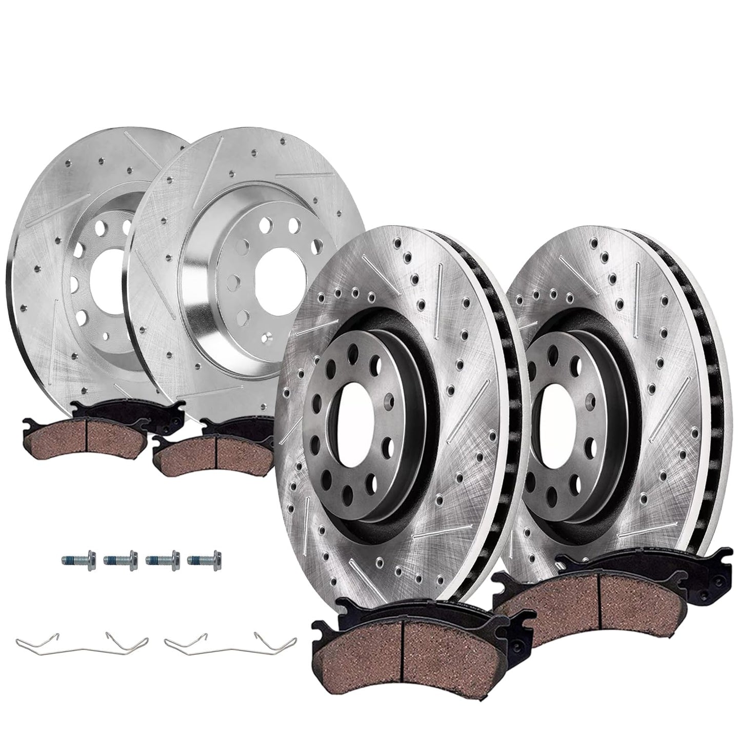 Detroit Axle - 4WD Brake Kit for 2012-2022 Ford F-250 Super Duty 2013-2022 F-350 Super Duty, 14.29" inch Front Rear Drilled Slotted Brake Rotors Ceramic Brakes Pads Replacement