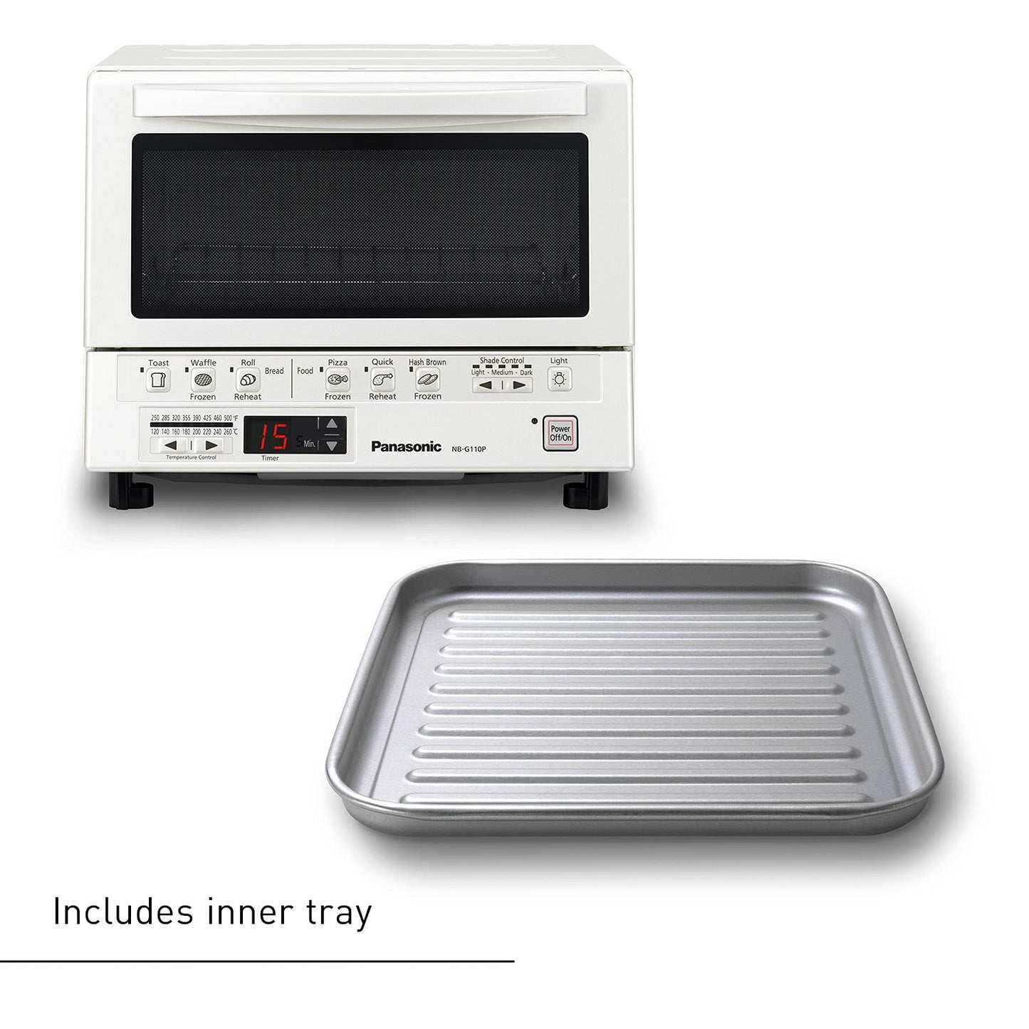 Panasonic FlashXpress Toaster Oven Countertop, 4-Slice Small Toaster Oven Compact Size with Double Infrared Heating, 6 Auto Cook Options and Precise Temperature Control, 1300W - NB-G110P (Silver)