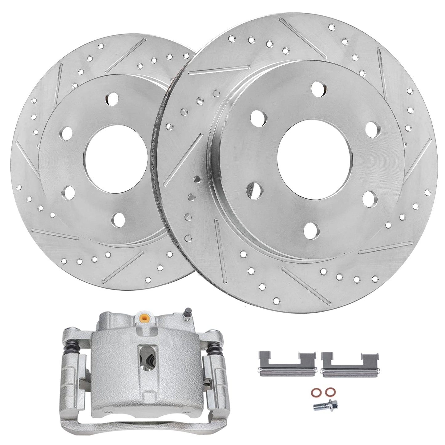 Detroit Axle - Rear Brake Kit for Chevy Silverado Sierra 1500 Suburban Yukon XL Tahoe Escalade ESV Drilled & Slotted Brake Rotors Ceramic Brakes Pads