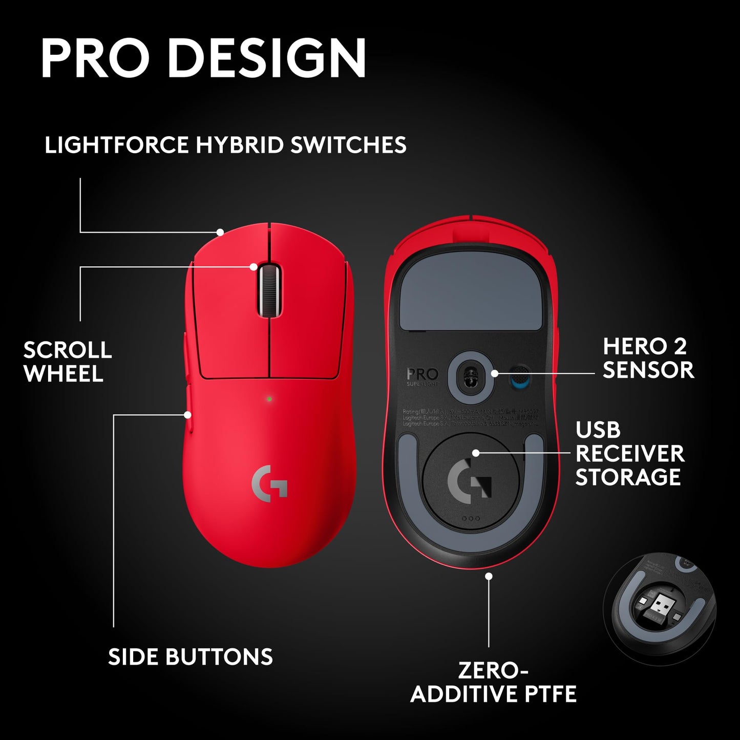 Logitech G PRO X Superlight 2 Wireless Gaming Mouse - Black | 60g, Symmetrical Shape, <8 kHz Polling, 44K DPI, PowerPlay Wireless Charging Supported, USB-C, 5 Buttons, For PC/Mac