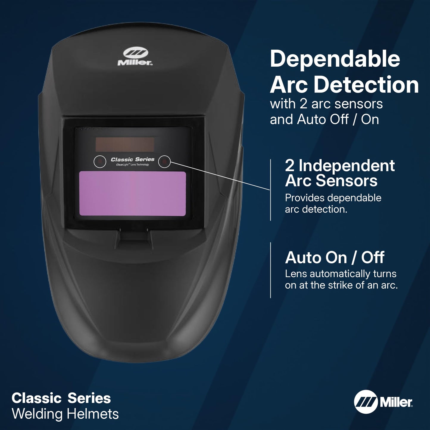 Miller Classic Series Welding Helmet, ClearLight™, Shade 8-13, Black | For the value-minded welder; TIG/MIG; variable shade 8-13; HD optics; comfortable headgear