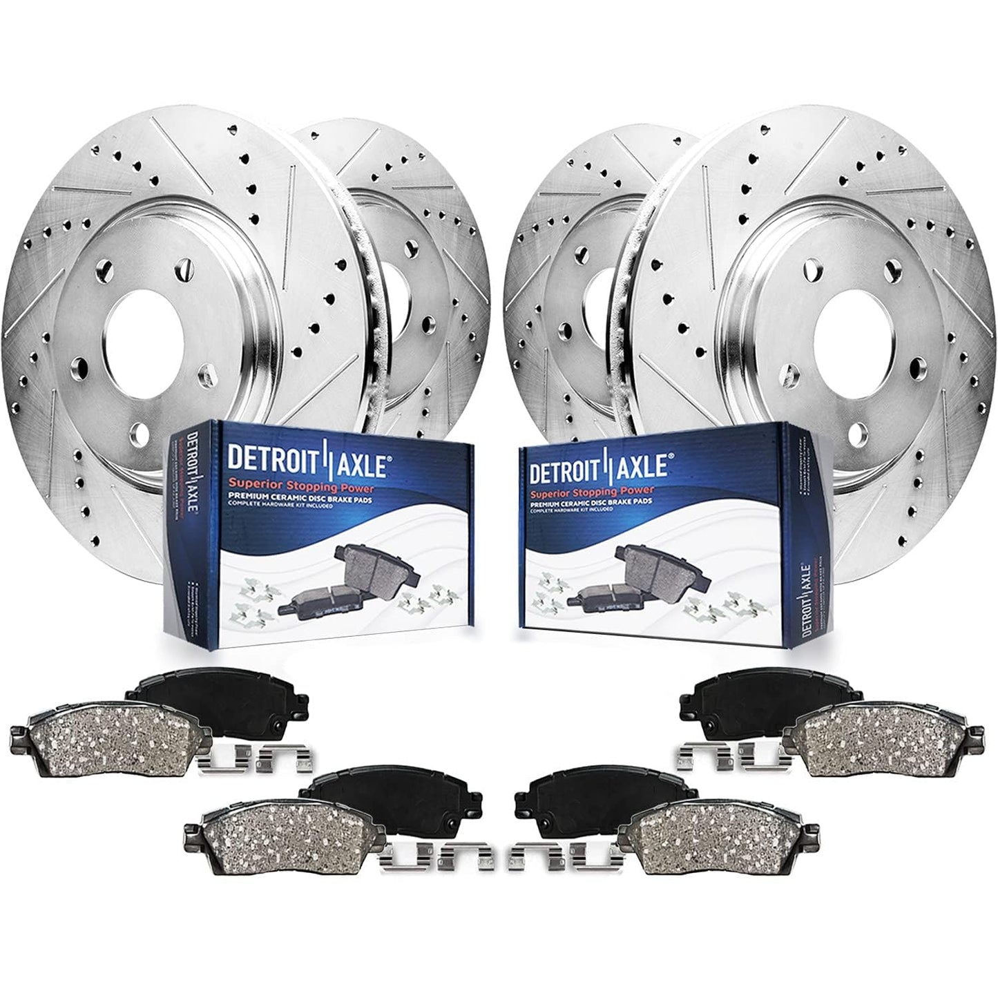 Detroit Axle - 8pc Brake Kit for Chevy GMC Silverado Sierra 1500 Yukon XL Escalade ESV Drilled & Slotted Brake Rotors Ceramic Brakes Pads Replacement : 13.50" inch Front and 13.58" inch Rear Rotor