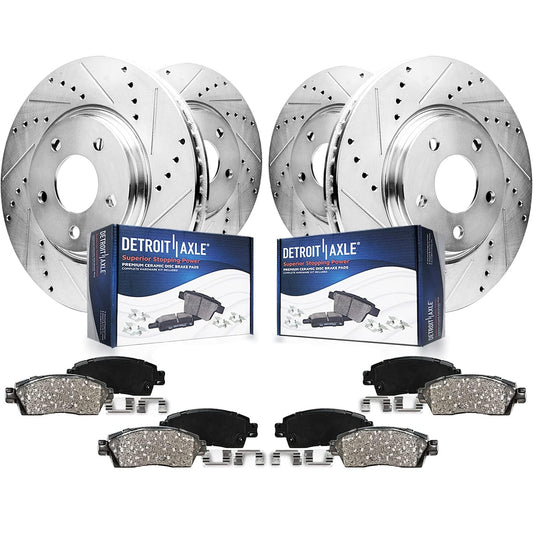 Detroit Axle - 8pc Brake Kit for Chevy GMC Silverado Sierra 1500 Yukon XL Escalade ESV Drilled & Slotted Brake Rotors Ceramic Brakes Pads Replacement : 13.50" inch Front and 13.58" inch Rear Rotor