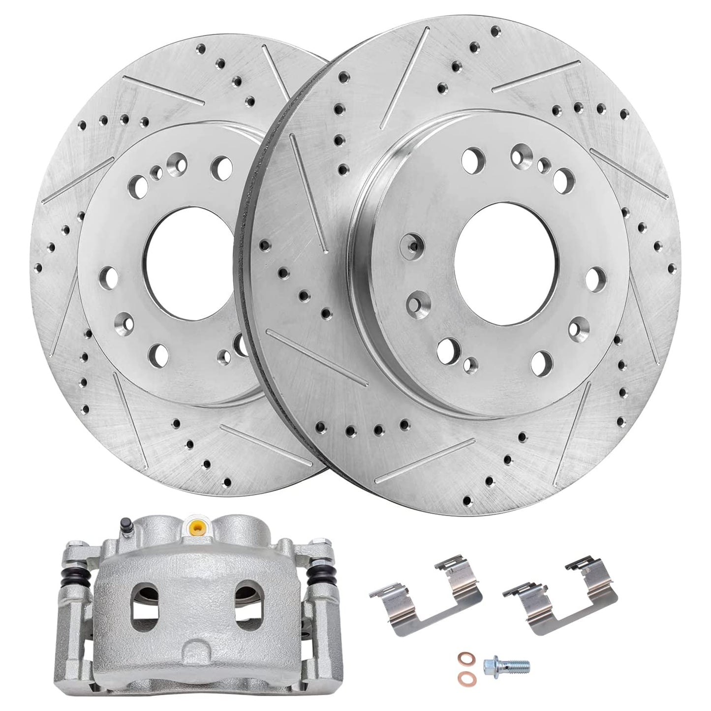 Detroit Axle - Front Brake Kit for 2006-2018 Dodge Ram 1500, 07-09 Durango Chrysler Aspen, 2019-2024 Ram 1500 Classic, Drilled and Slotted Disc Brake Rotors Ceramic Brakes Pads Replacement