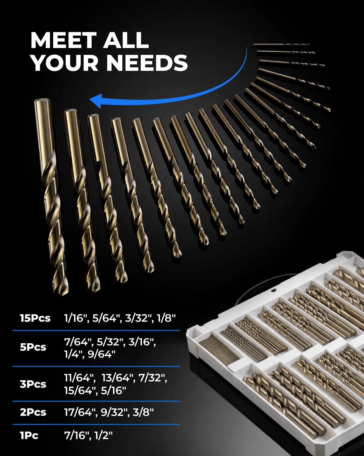 toolant Metric 19Pcs M35 Cobalt Drill Bit Set for Hardened Metal, Stainless Steel, Plastics, Wood, HSS Titanium Twist Jobber Metal Drill Bits Bulk 1mm-10mm, with Plastic Index Storage Case