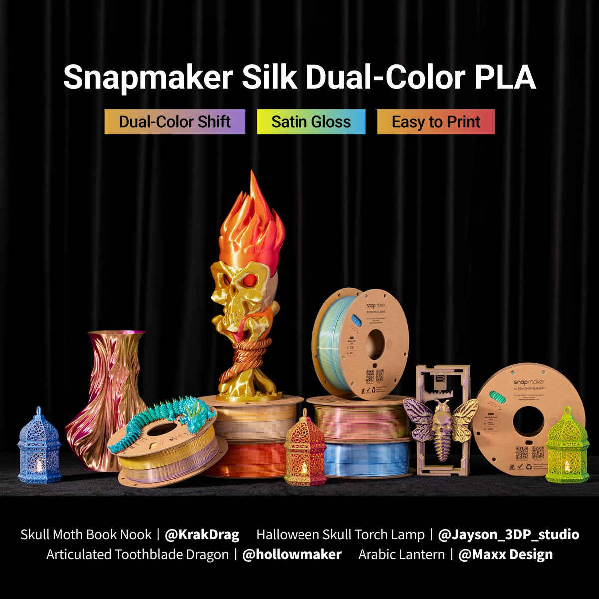 Snapmaker Silk PLA Filament 1.75mm, PLA 3D Printer Filament 1kg (2.2lbs)