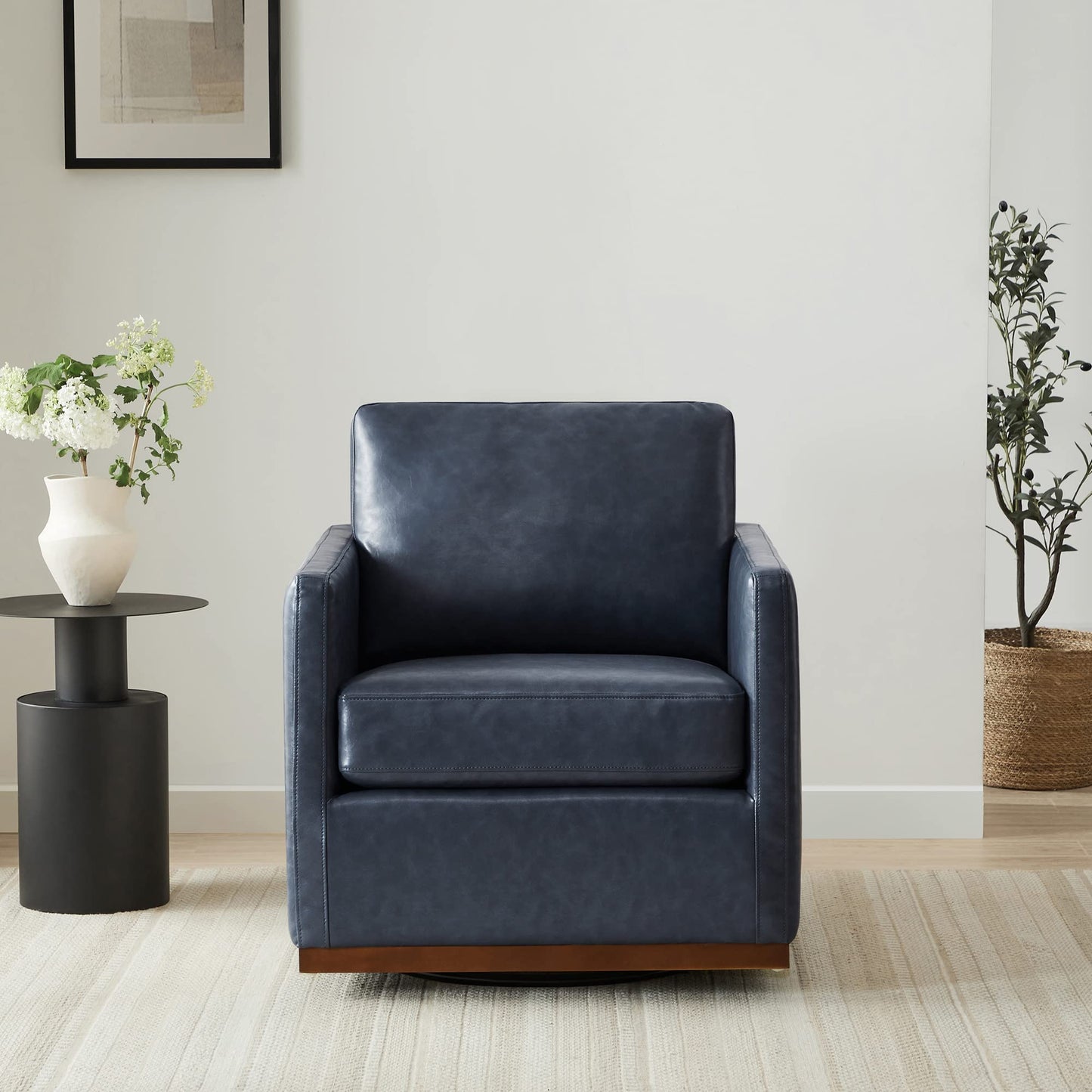 CHITA Genuine Leather Swivel Accent Chair, FSC Certified Mid Century Modern Arm Chair for Living Room and Bedroom, Fully Assembled, Saddle
