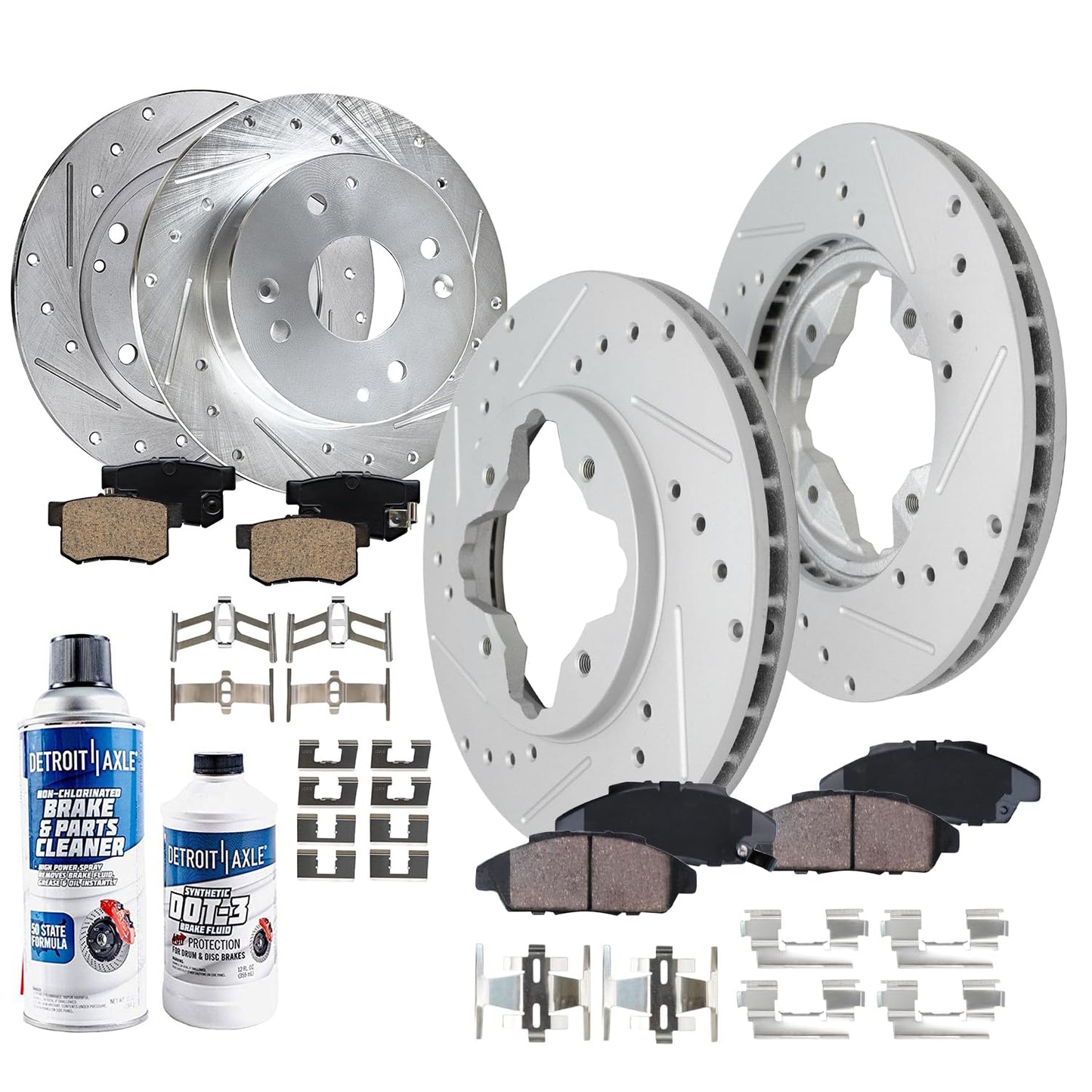 Detroit Axle - Brake Kit for Chevy GMC Silverado Sierra 1500 Tahoe Yukon XL Suburban Escalade ESV Drilled Disc Rotors Ceramic Brakes Pads Replacement : 12.99" Front & 13.58" Rear Rotor