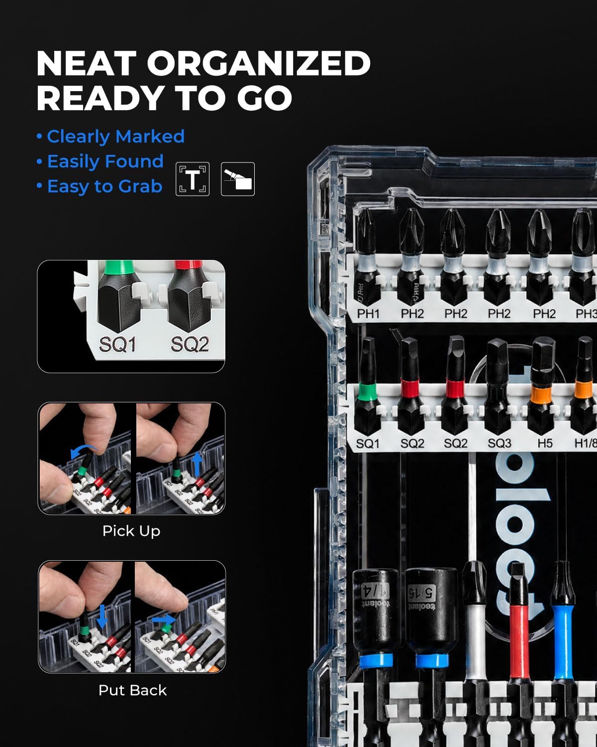 toolant Complete impact driver Bit Set, 40-Piece S2 Steel Impact Bits Set with Magnetic Holder & Storage Case – Hex, Torx, Phillips, Slotted, Square – for Home DIY, Appliance Repair, Beginner-Friendly