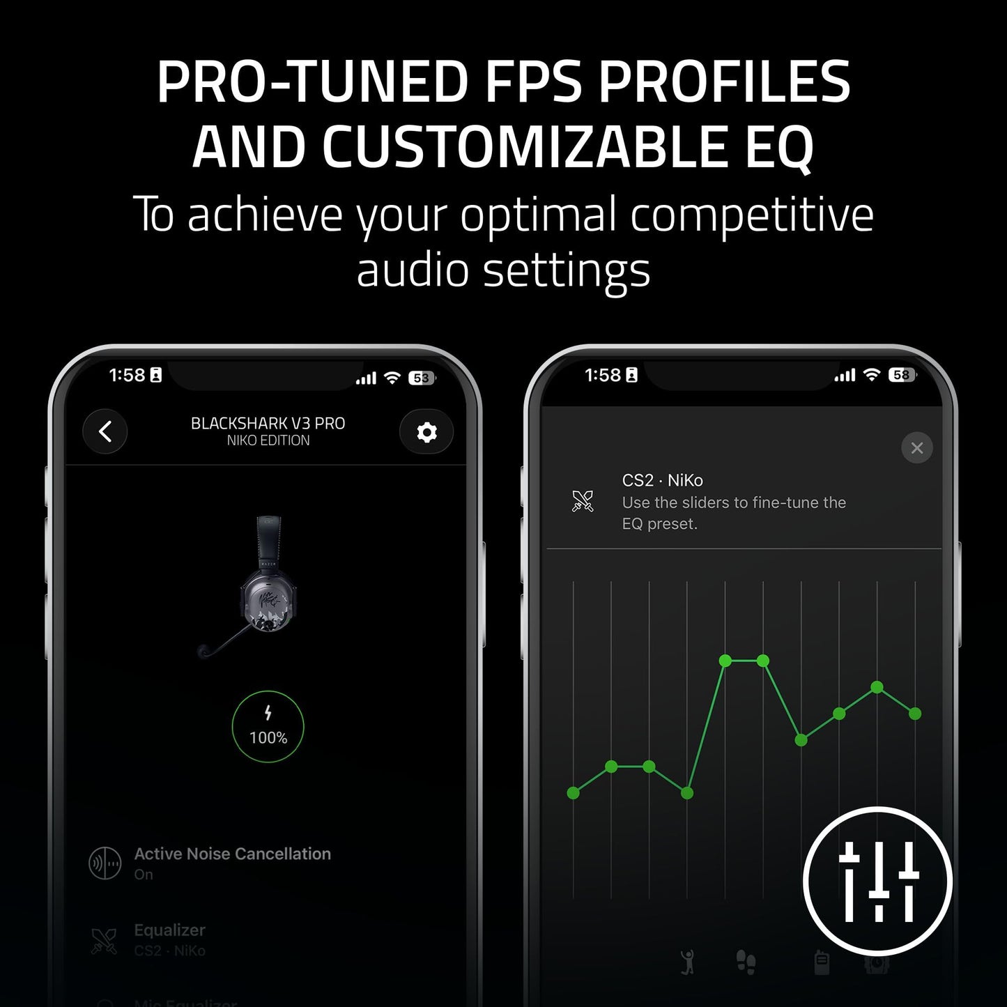 Razer BlackShark V3 Pro Wireless ANC Gaming Headset for PC: Full Band Mic - 50mm Drivers - 2.4 GHz, Bluetooth, USB, 3.5mm - Works with Mac, PS5, Nintendo Switch, Smartphone - 70 Hr Battery - Black