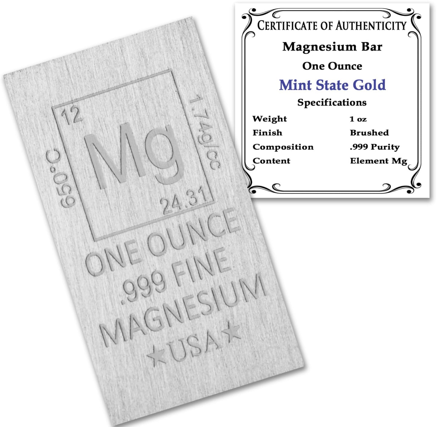 1 oz Silver Plated Bar (Flat Style) .999 Pure Paperweight - Element Design with Certificate of Authenticity
