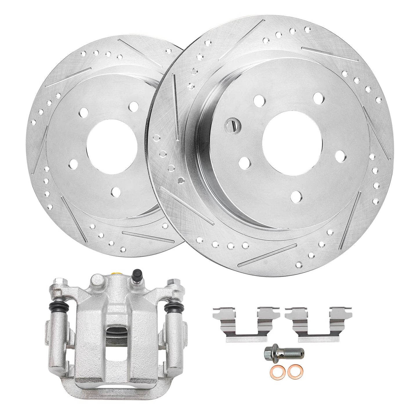 Detroit Axle - Front Brake Kit for Chevy GMC Silverado Suburban Express Sierra Savana Yukon XL 1500 Cadillac Escalade ESV EXT XTS Drilled & Slotted Brake Rotors Ceramic Brakes Pads: 12.99'' inch Rotor