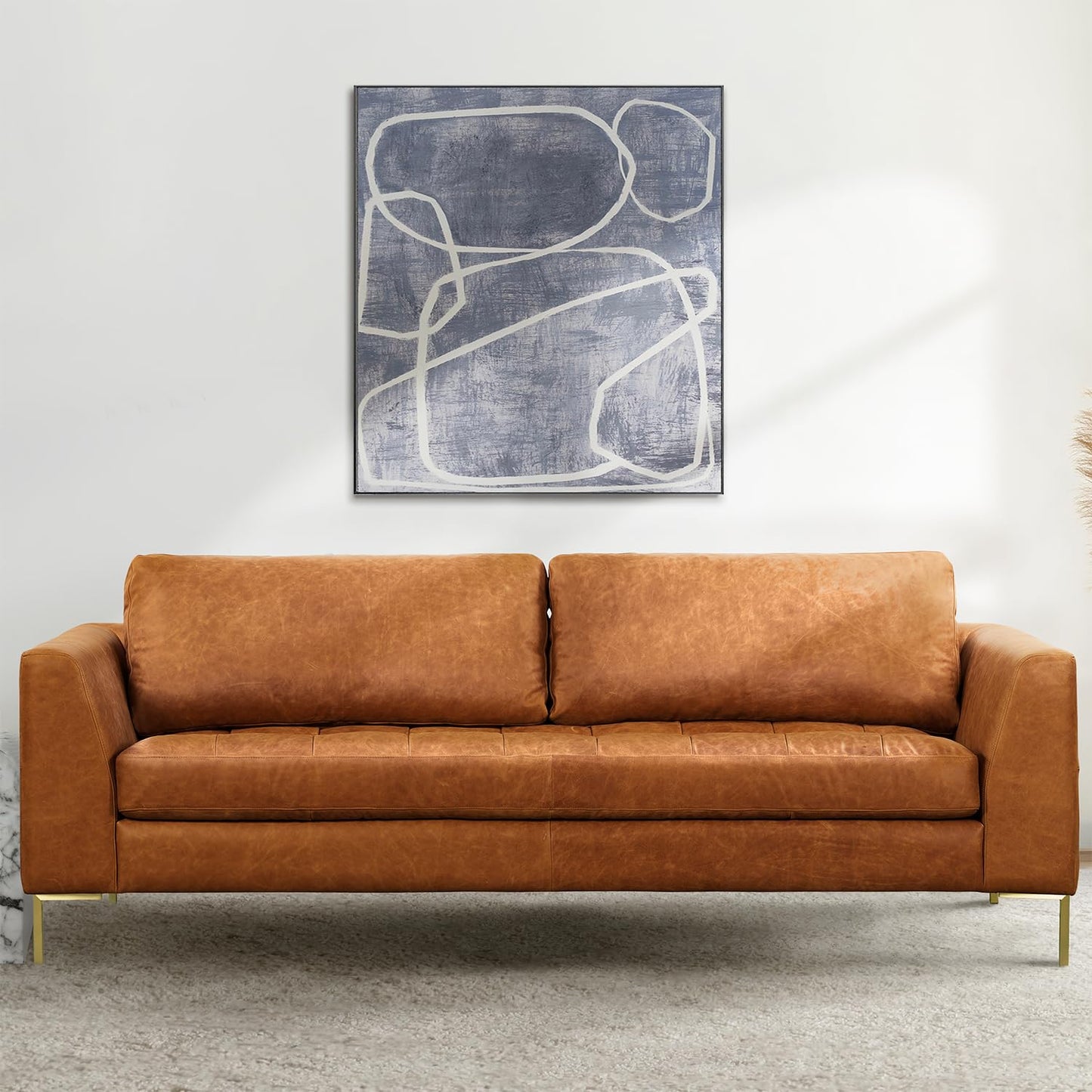 POLY & BARK Capa 96.5" Sofa – Chocolate Brown Full-Grain Pure-Aniline Italian Leather, Boxy Modern Design, Feather-Fiber Cushions, Solid Wood Frame