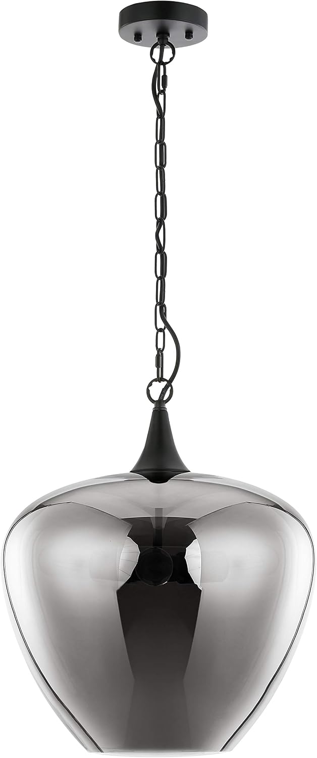 Light Society Malibu Pendant Light, Smoke Glass with Black Finish, Contemporary Mid Century Modern Style Lighting Fixture