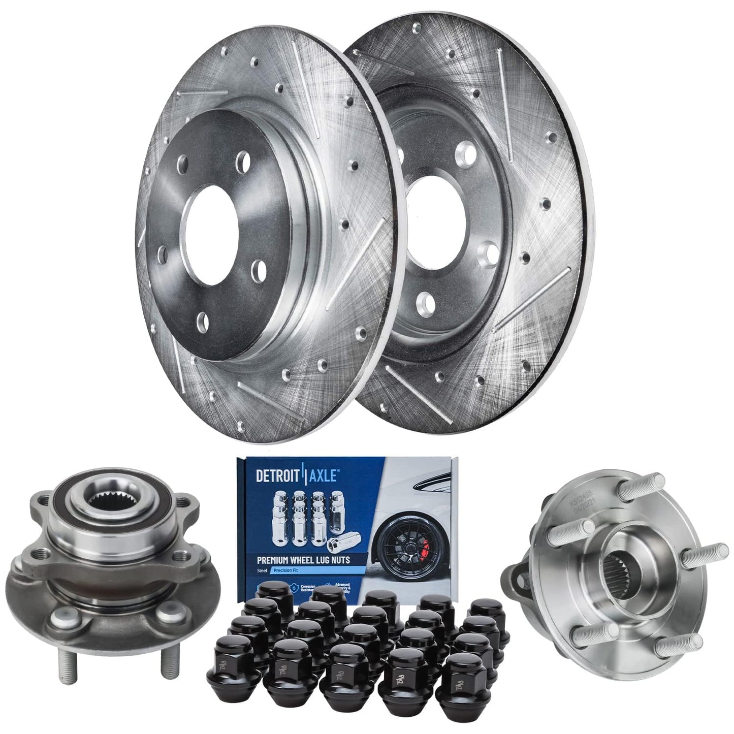 Detroit Axle - Brake Kit for 2006-2018 Dodge Ram 1500 2007-2009 Durango Chrysler Aspen 2019-2024 Ram 1500 Classic, Drilled Slotted Brake Rotors and Ceramic Brakes Pads w/Hardware Replacement