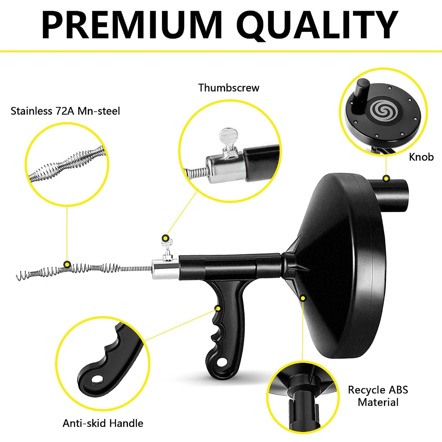 Drainsoon Drain Auger 25 Ft with Gloves, Plumbing Snake Drain Auger Hair Clog Remover, Heavy Duty Pipe Drain Clog Remover for Bathtub Drain, Bathroom Sink, Kitchen Cleaning