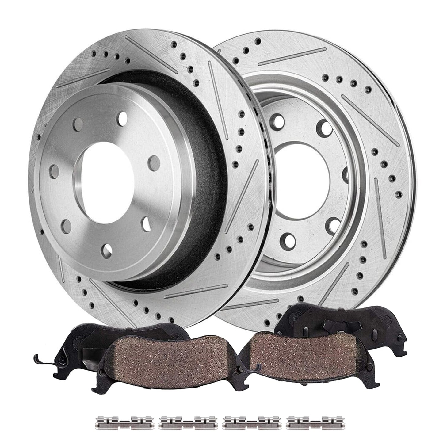 Detroit Axle - Front Brake Kit for Chevy GMC Silverado Sierra Suburban Express Savana 1500 Tahoe Yukon XL Escalade ESV EXT XTS Drilled & Slotted Brake Rotors Ceramic Brakes Pads : 12.99'' inch Rotor