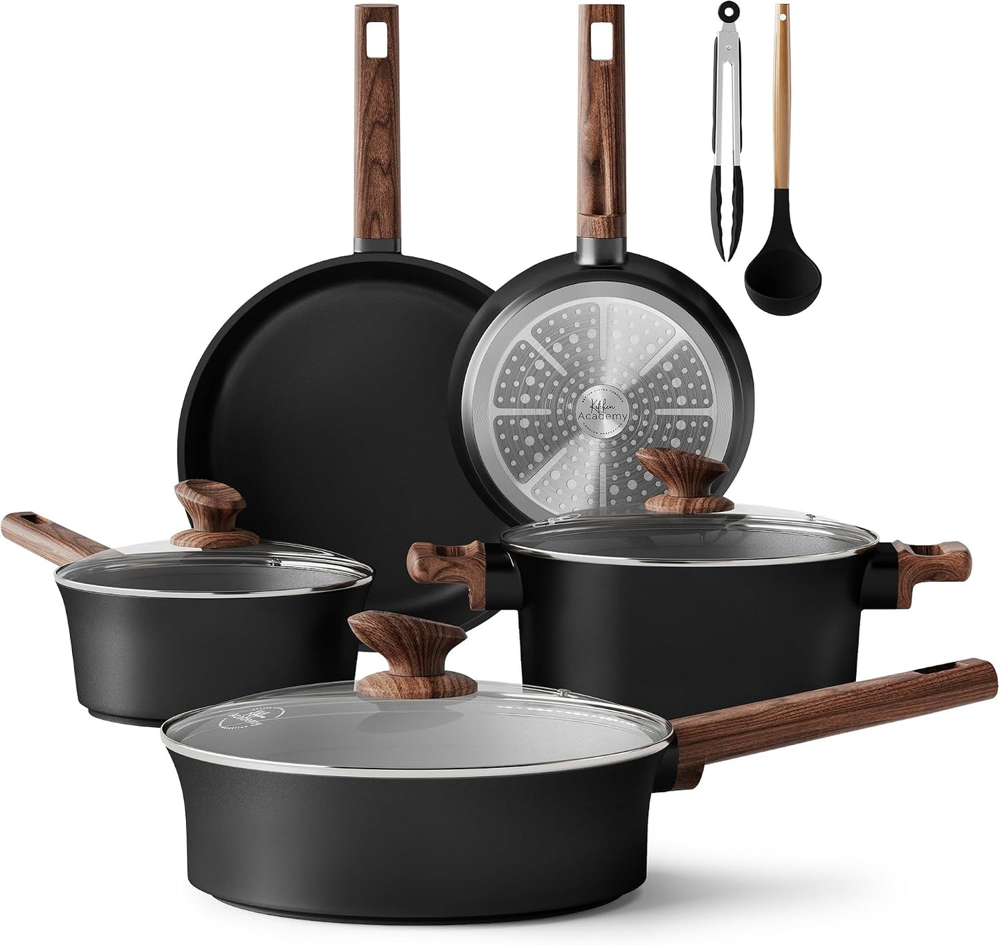 Black Ceramic Cookware Set 10 Pieces & 10 Pieces RV/Camping Cookware Sets