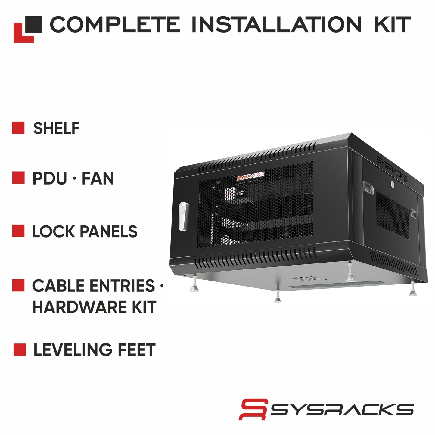 Sysracks 22U Wall Mount Server Rack Cabinet, 19” Enclosed Network & IT Rack, 24” Deep, Locking Mesh Door