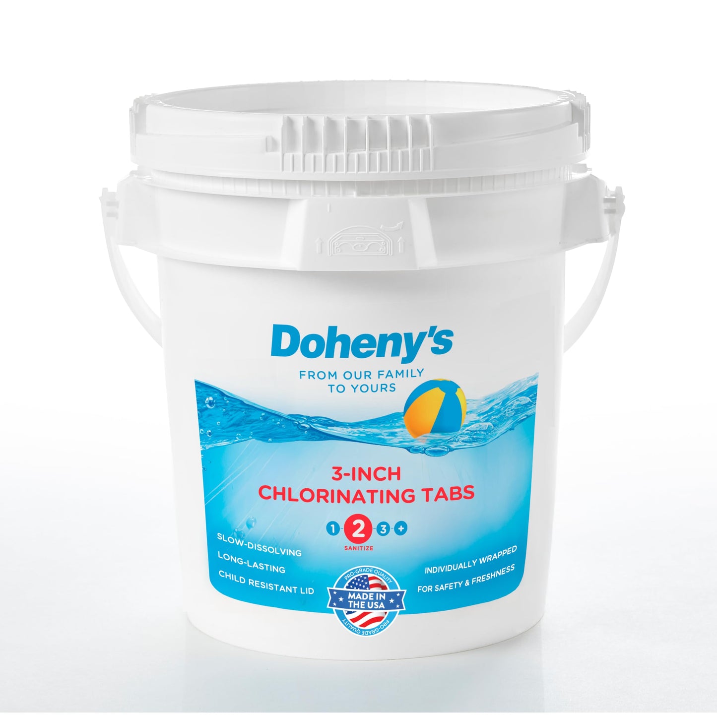 Doheny’s 3-Inch Stabilized Chlorine Tablets for Sanitizing Swimming Pools | 99% Pure Tri-Chlor, 90% Available Chlorine | Long-Lasting, UV-Protected, Slow-Dissolving | Individually Wrapped 50lb Bucket