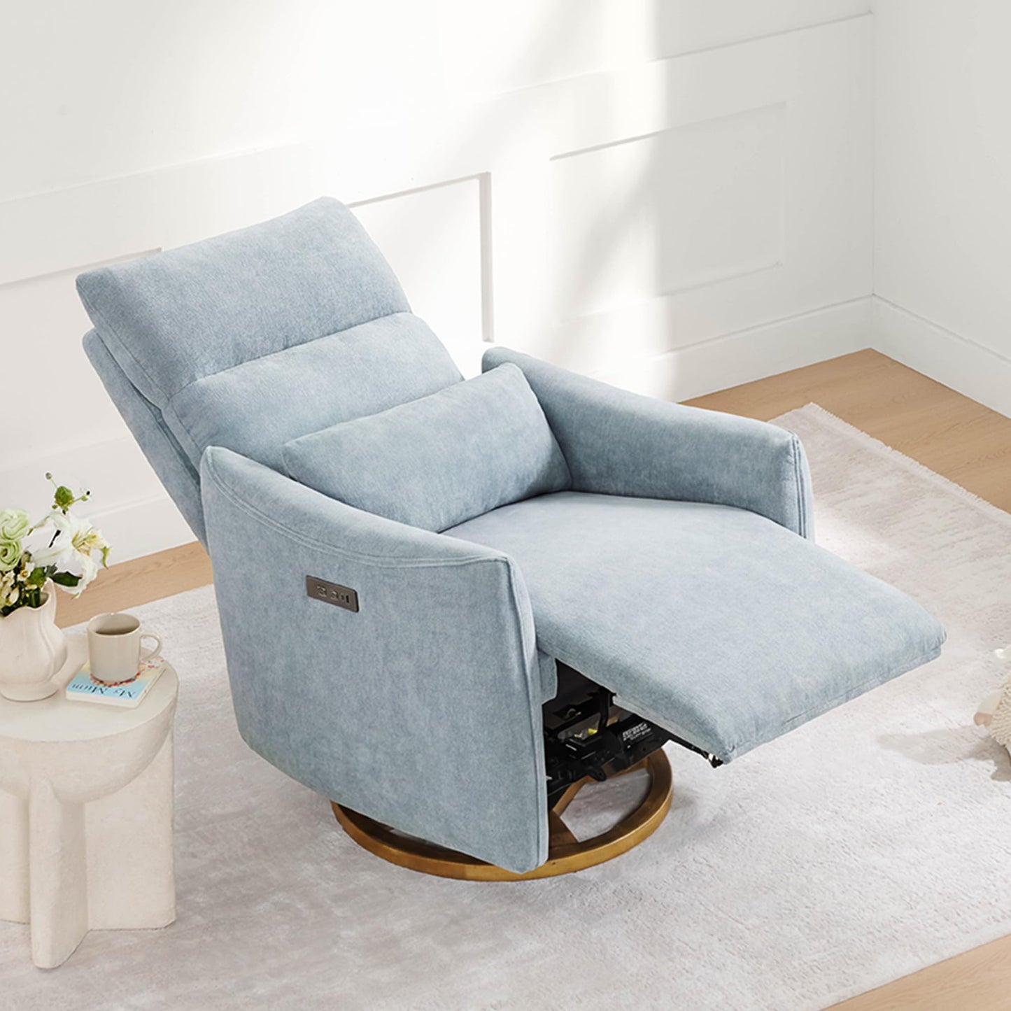CHITA Swivel Rocker Recliner Chair, Power Nursery Glider Recliner, Nursery Rocking Chair with Adjustable Power Headrest, FSC Certified, Solid Wood Base, Cream